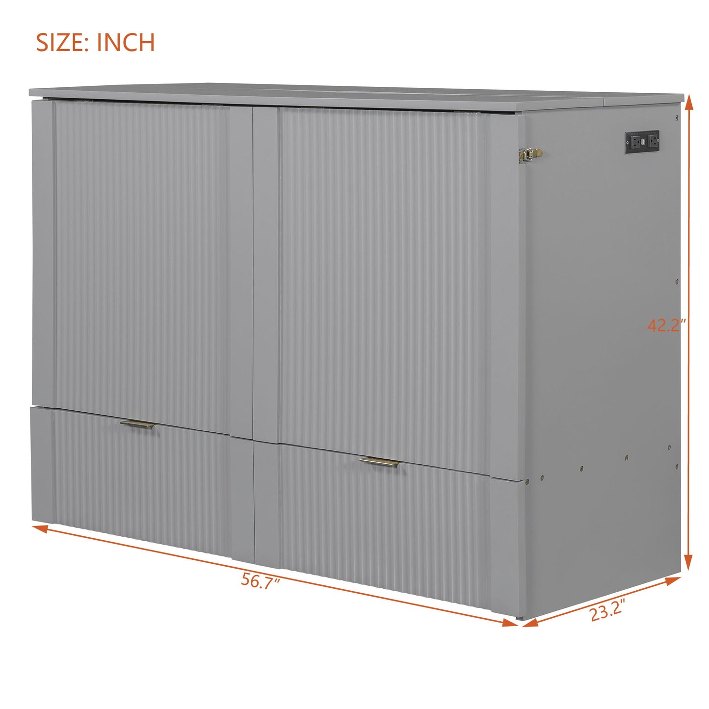 Full Size Murphy Bed With Drawer And A Set Of Sockets & USB Ports, Pulley Structure Design - Gray
