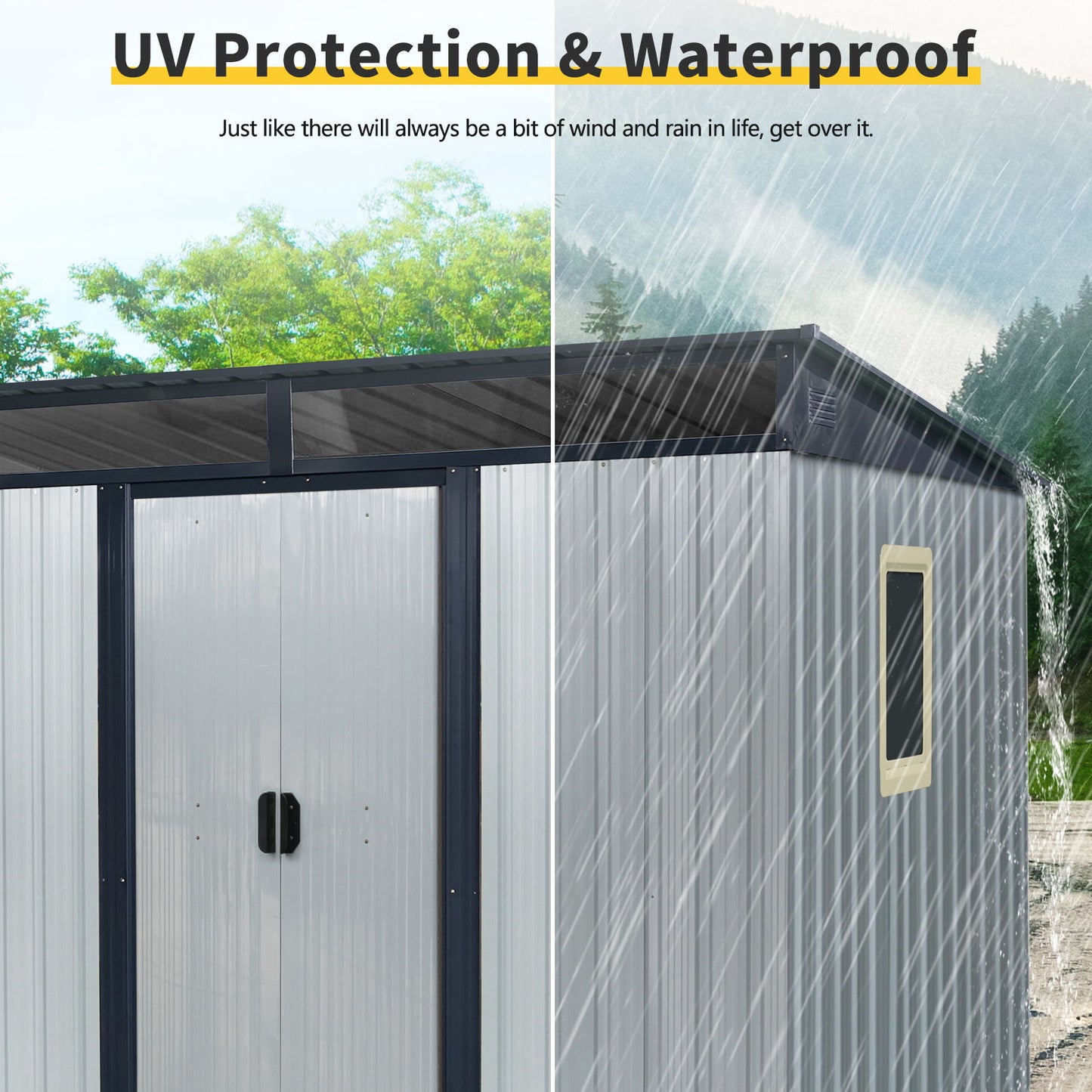 8 Ft X 6 Ft Outdoor Metal Storage Shed With Window And Transparent Plate For Garden, Lawn - White / Black