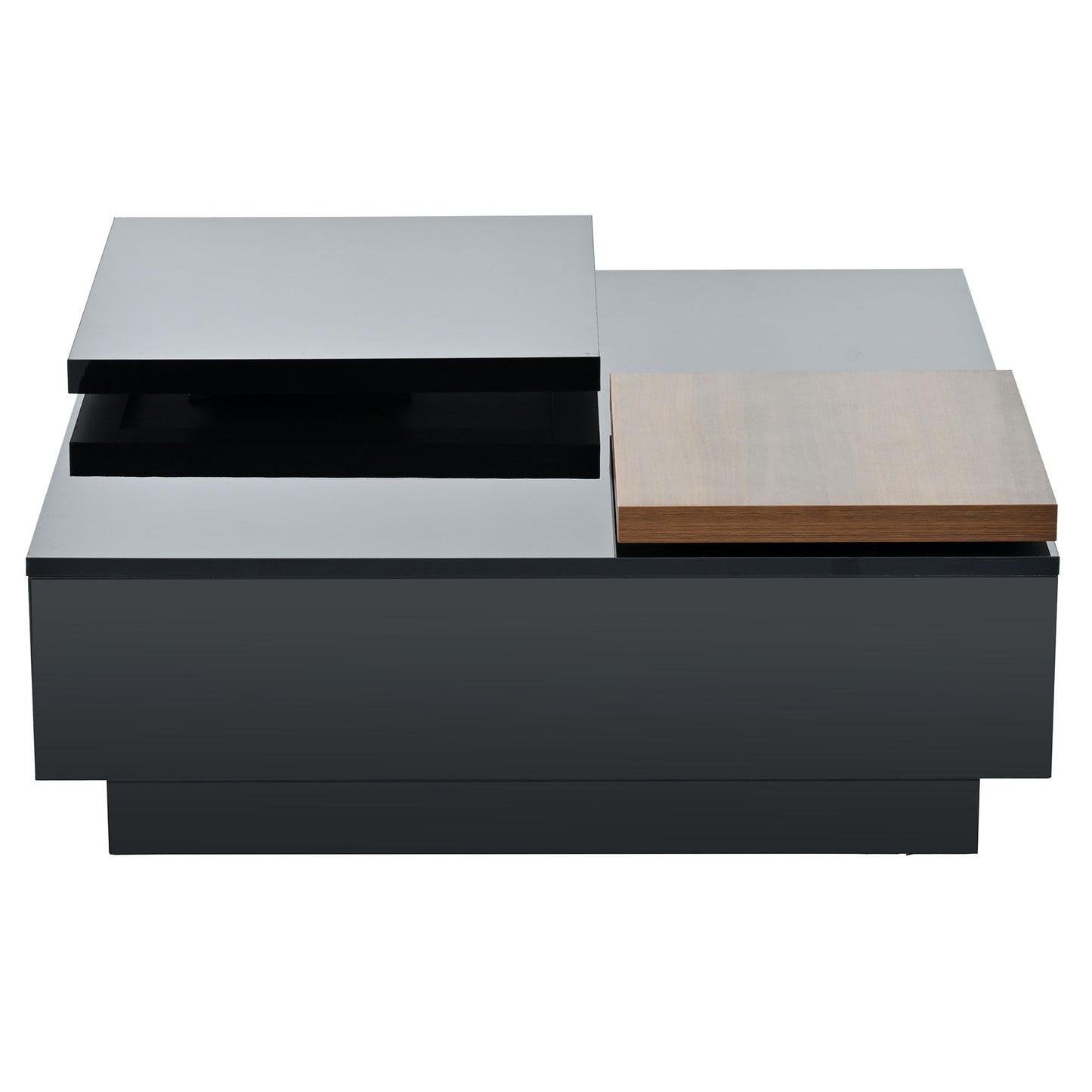 Movable Top Coffee Table, Modern Square Wood Coffee Table With High Gloss Finish, 4 Hidden Storage Drawers For Living Room - Black