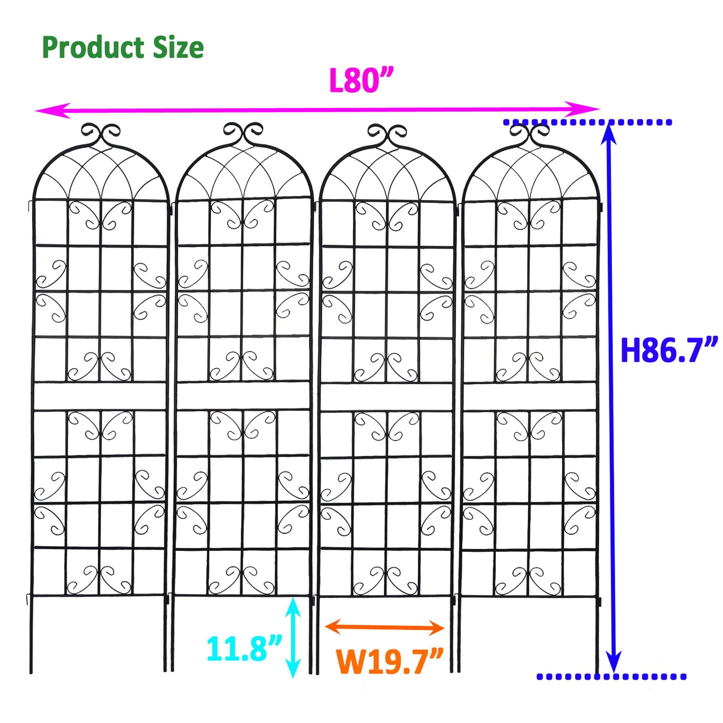 4 Pack Metal Garden Rustproof Trellis For Climbing Plants Outdoor Flower Support - Black