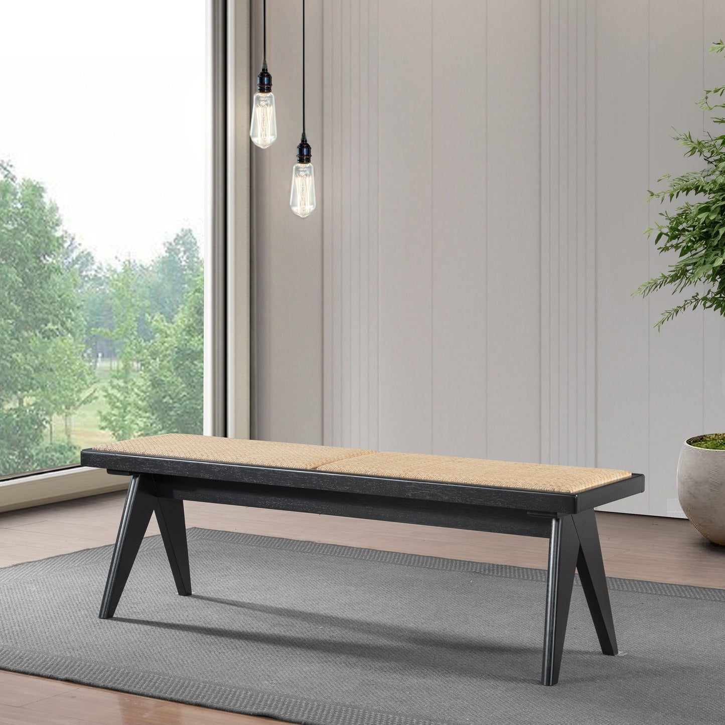 Keira - Bench - Black / Rattan