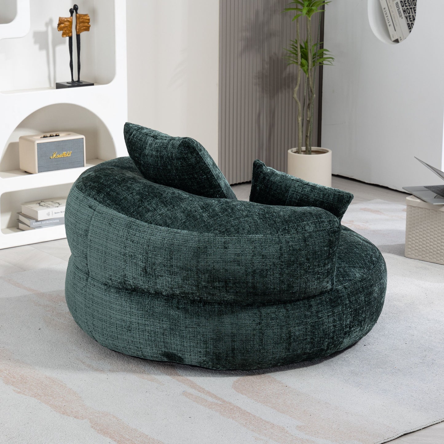 Chenille High Back Bean Bag Chair Couch With 3 Pillows, Indoor & Outdoor, Single Gaming Sofa For Bedroom - Emerald