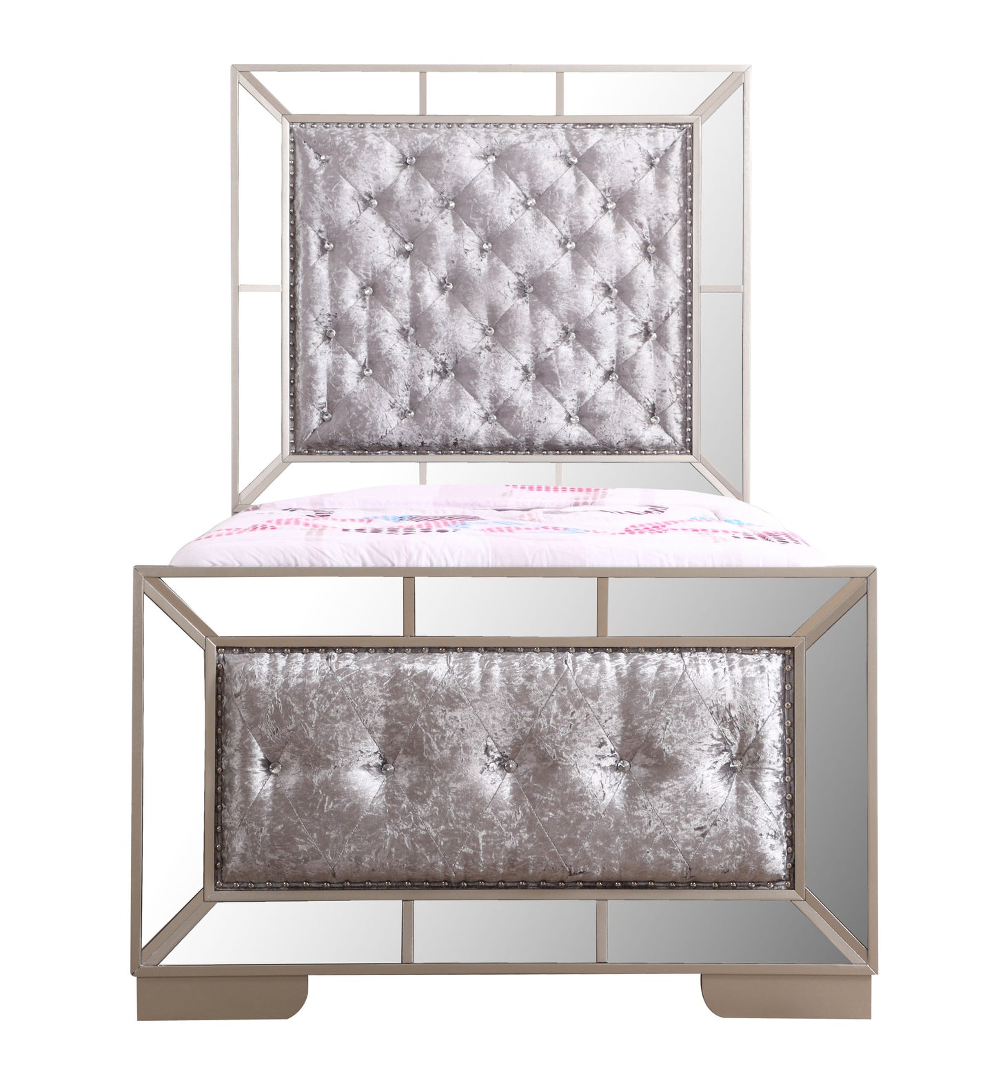 Twin Bed Modern Design - Silver Champagne