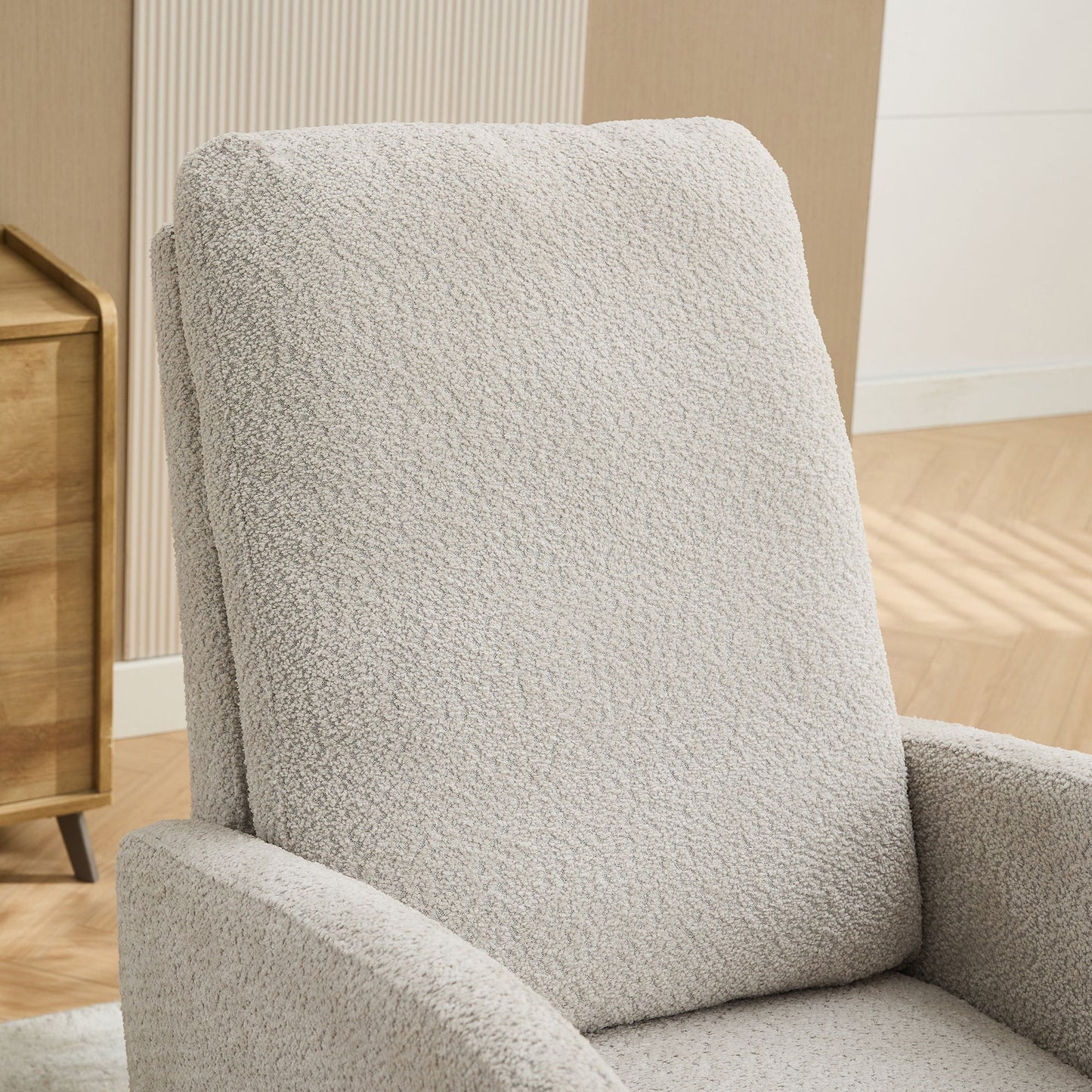 Rocking Chair For Nursery, High Back Glider Chair With Retractable Footrest, Side Pocket, Rocking Accent Armchair With Rubber Wood Legs For Living Room / Bedroom - Light Gray