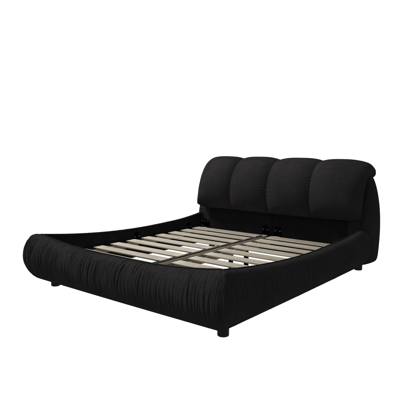 King Size Luxury Upholstered Platform Bed With Oversized Padded Backrest And Solid Wood Frame, Suitable For Multiple Heights Of Mattresses - Black