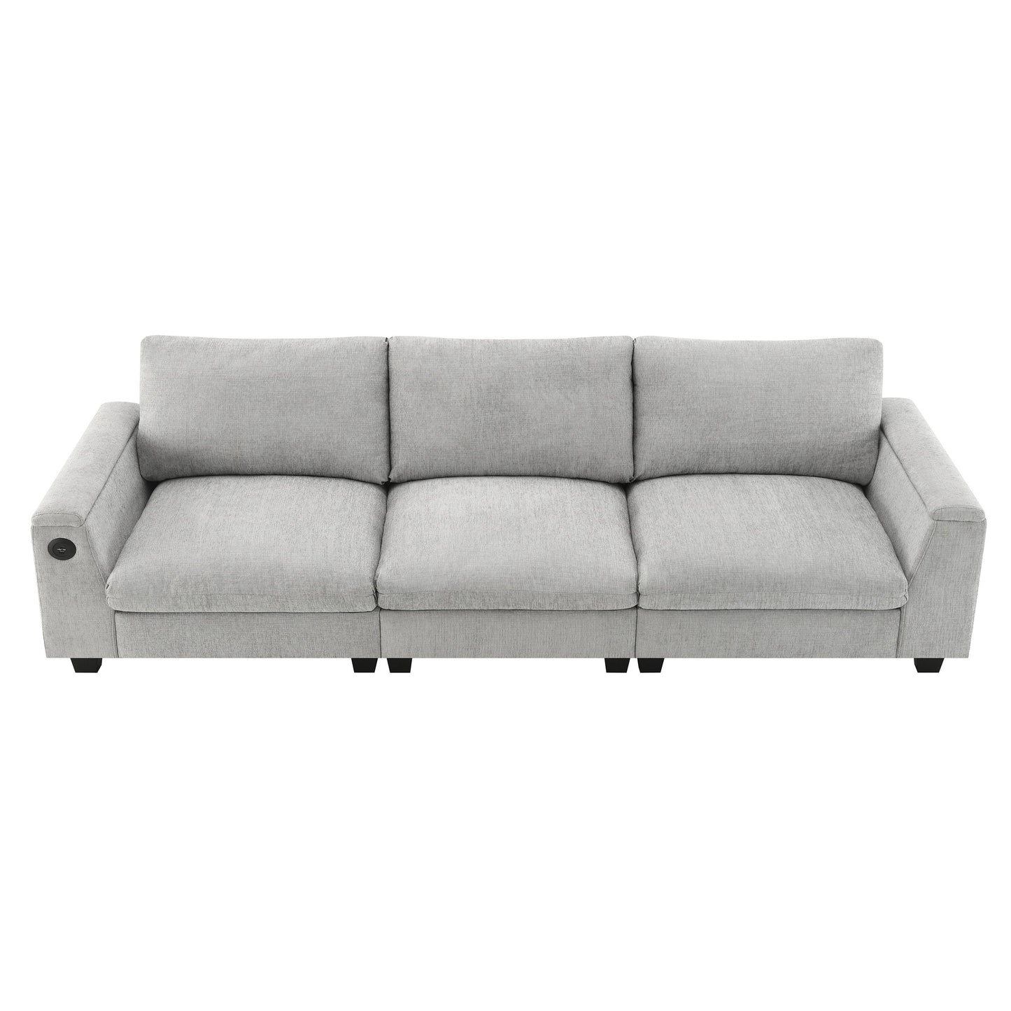 Sectional With Bluetooth Speaker Comfy Cloud Couch Set With Drop Down Table Cup Holders, USB Charger Storage Armrest Wide Seat Sofa - Gray