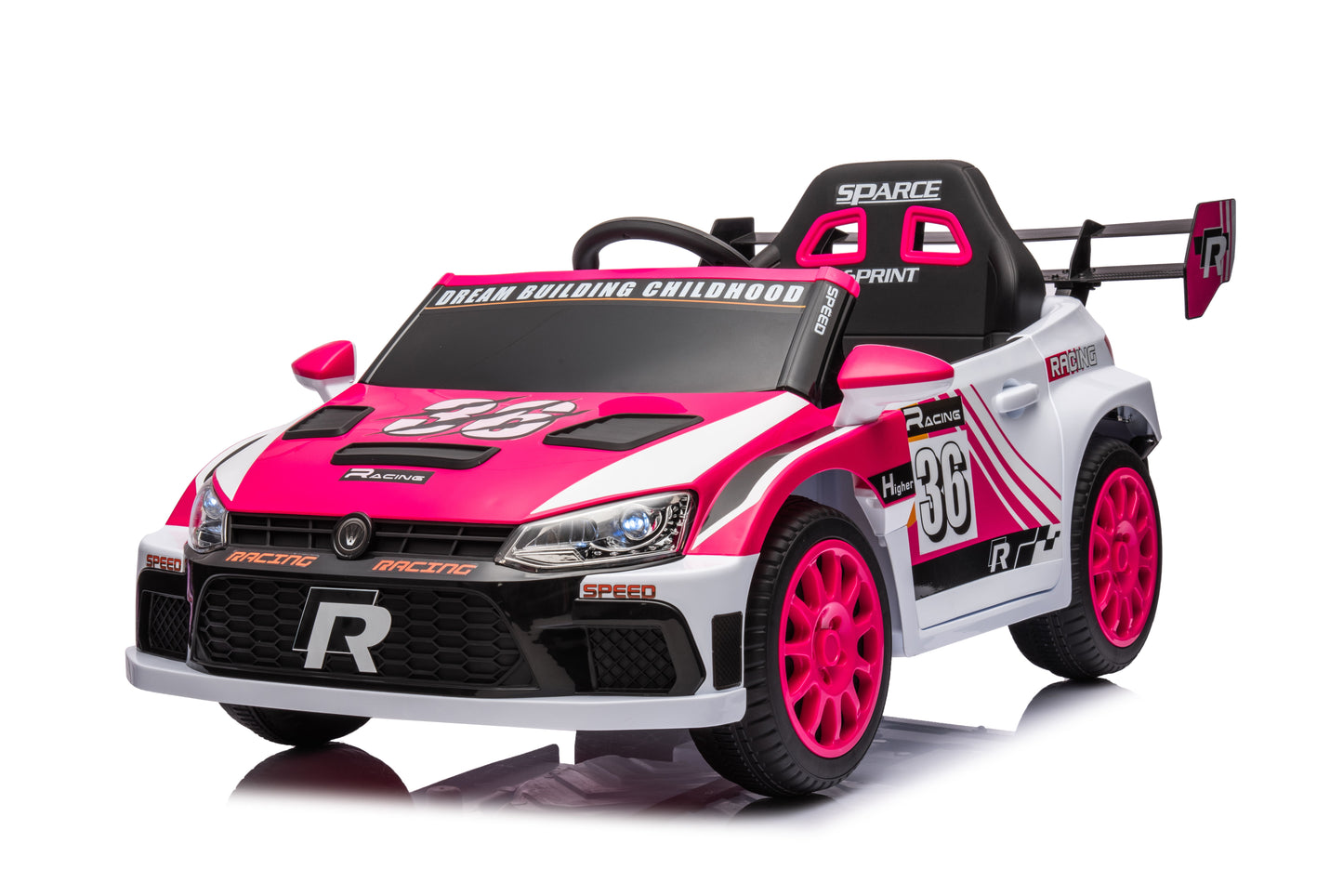 12V4A 20W*2 One Button Start, Forward And Backward, High And Low Speed, Music, Front Light, Power Display, Two Doors Can Open, 2.4G R / C, Seat Belt Four Wheel Absorber Kids Ride On Car - Pink