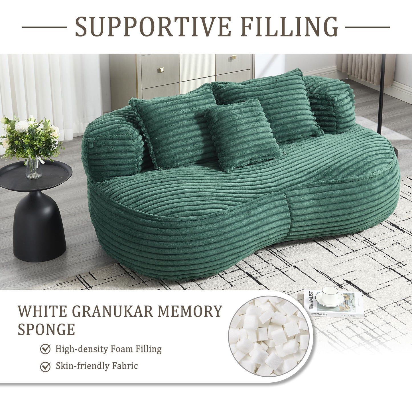 High Back Bean Bag Sofa Lounger For Adults And Kids, Indoor & Outdoor, Durable - Emerald