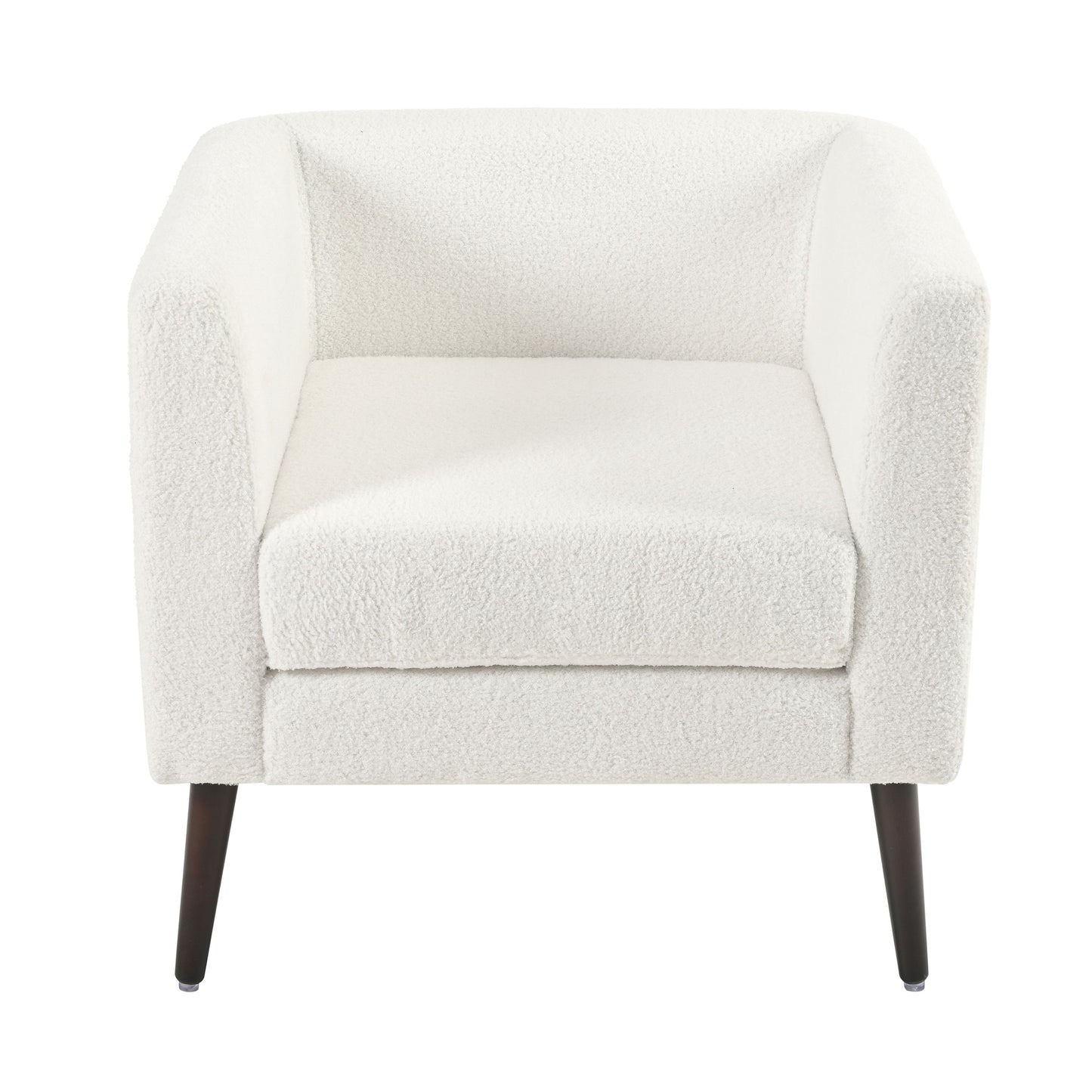 Modern Teddy Fabric Accent Chair - Mid - Century Upholstered Armchair With Pillow And Wood Legs For Living Room, Or Reception Room - White