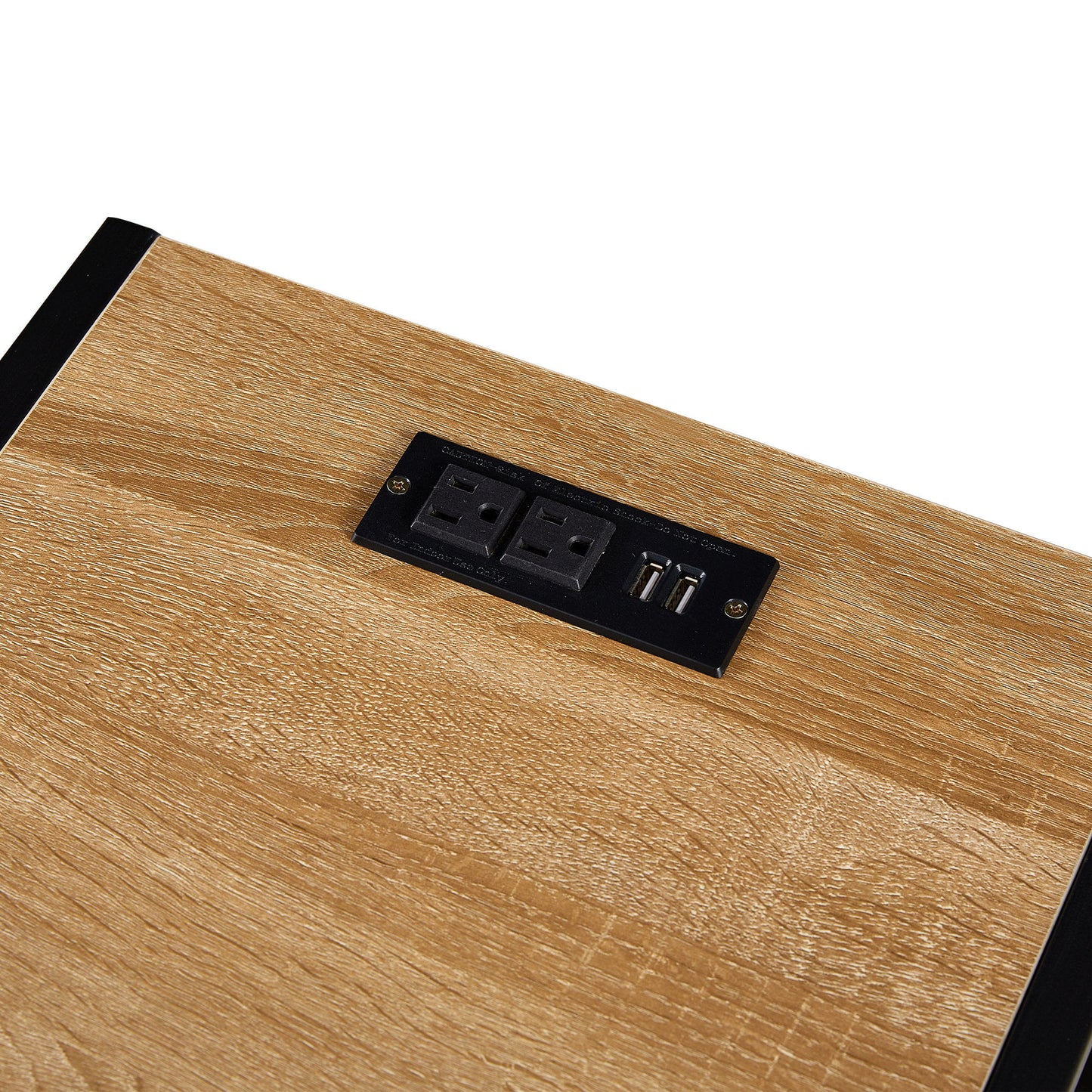 Rattan End Table With Power Outlet & USB Ports, Modern Nightstand With Drawer And Metal Legs, Side Table For Living Room, Bedroom - Natural