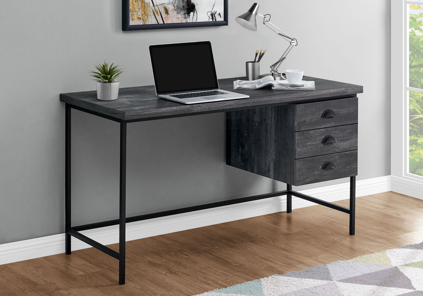 Computer Desk For Home Office, Laptop, Storage Drawers, Contemporary & Modern - Black