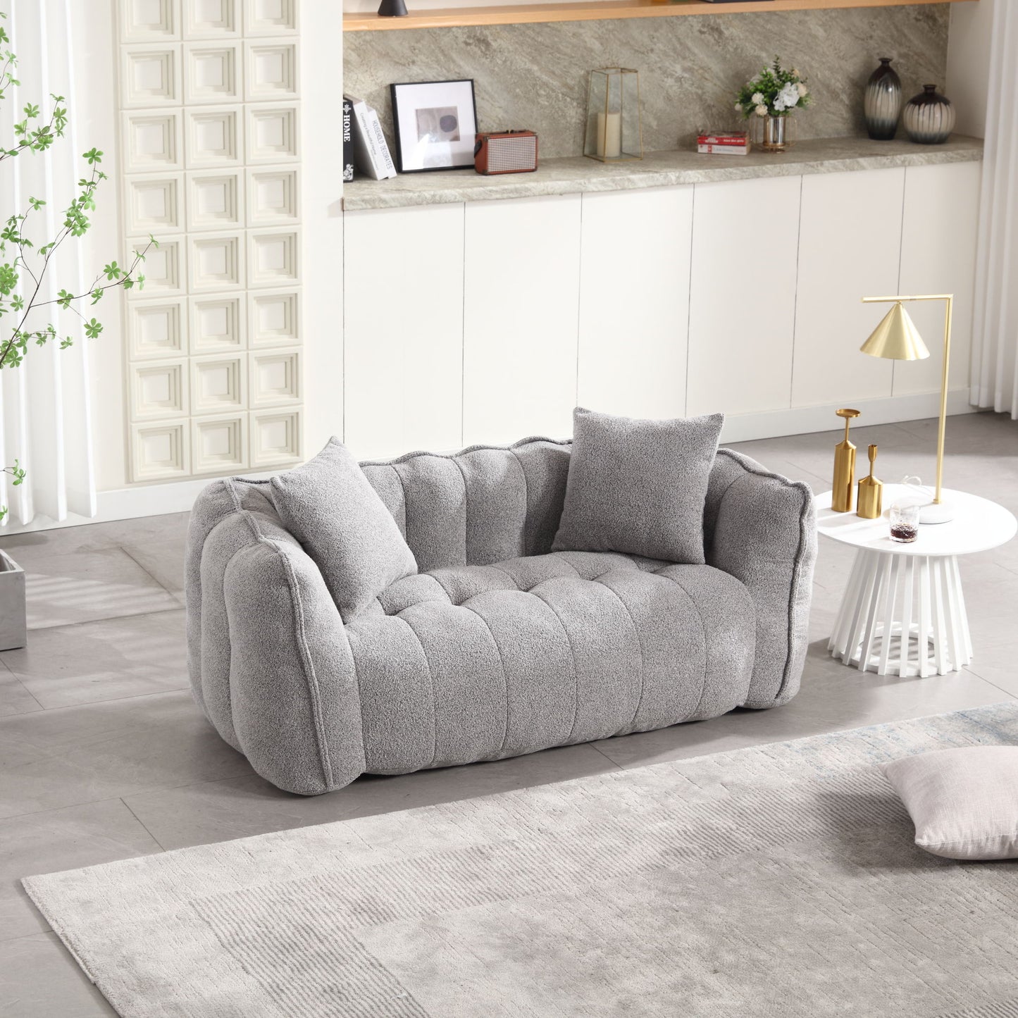 Soft Beanbag Chair With High Resilience Foam Core For Two People - Gray