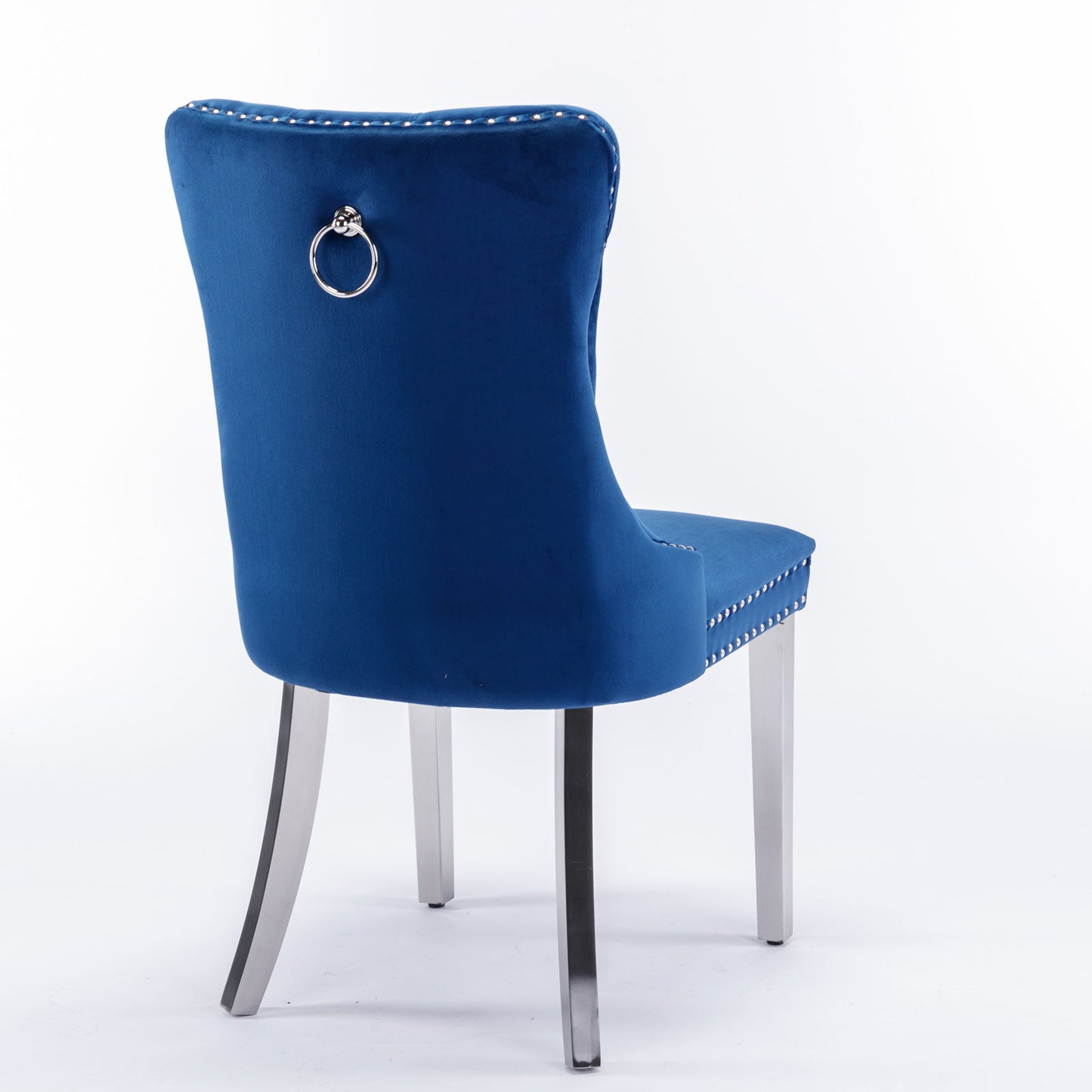 Nikki - Modern, High-End Tufted Solid Wood Contemporary Velvet Upholstered Dining Chair With Chrome Stainless Steel Plating Legs, Nailhead Trim, (Set of 2) - Blue / Chrome