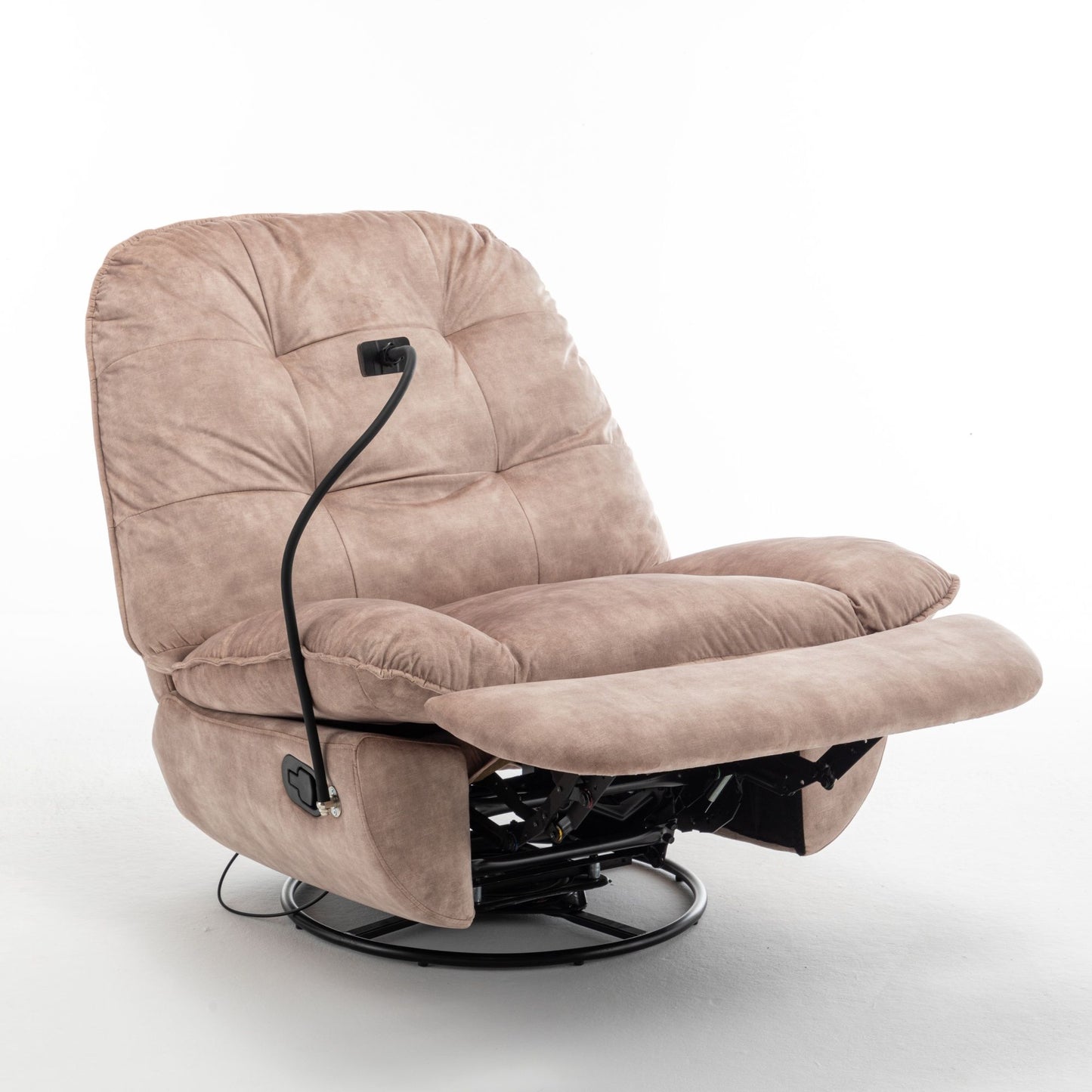 Modern Swivel Gliding Recliner Chair With Rocking Function And Phone Holder - Large Comfortable Reading Chair Stamped Velvet - Natural Brown