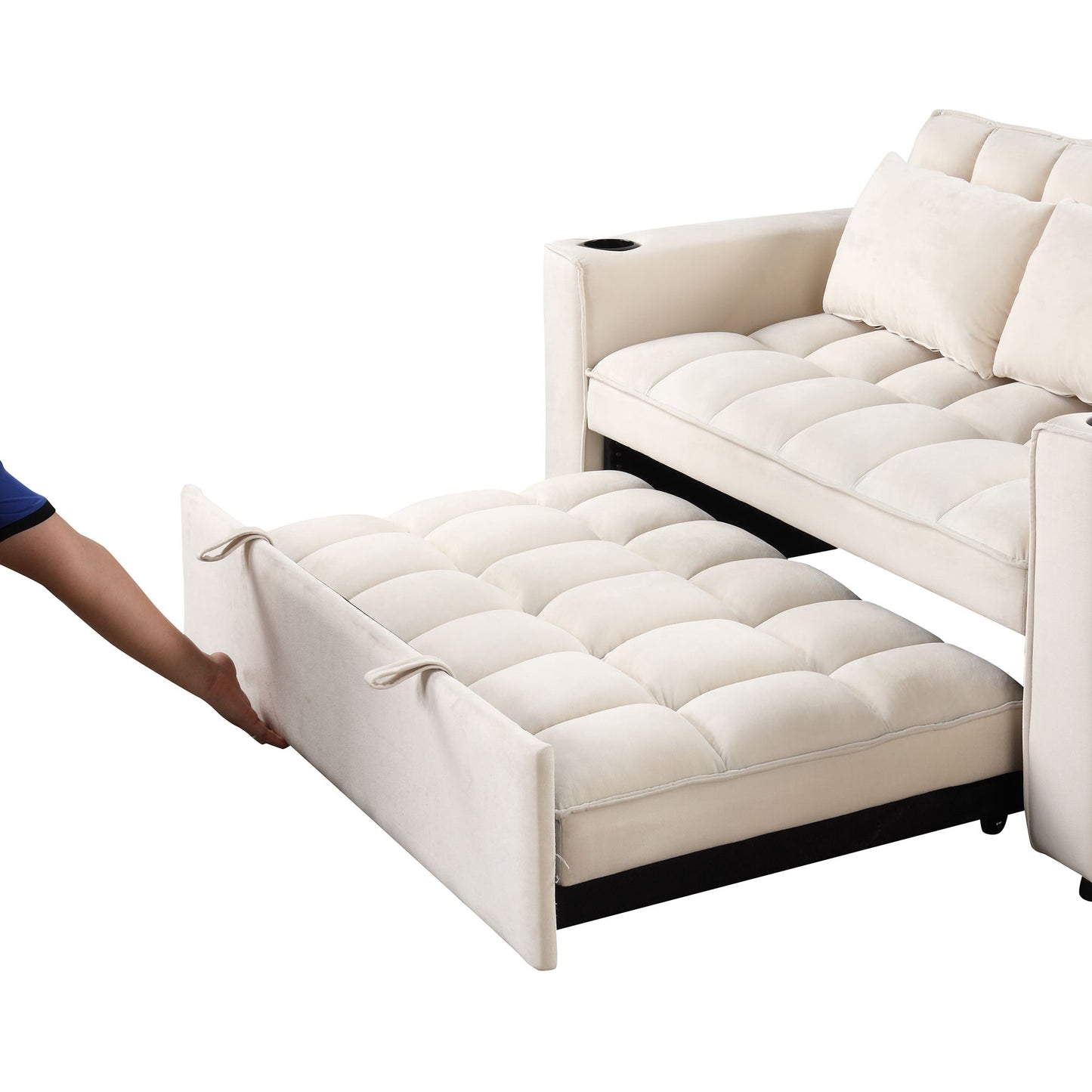 Multi Functional Sofa Bed With Cup Holder And USB Port For Living Room Or Apartments - Milk White
