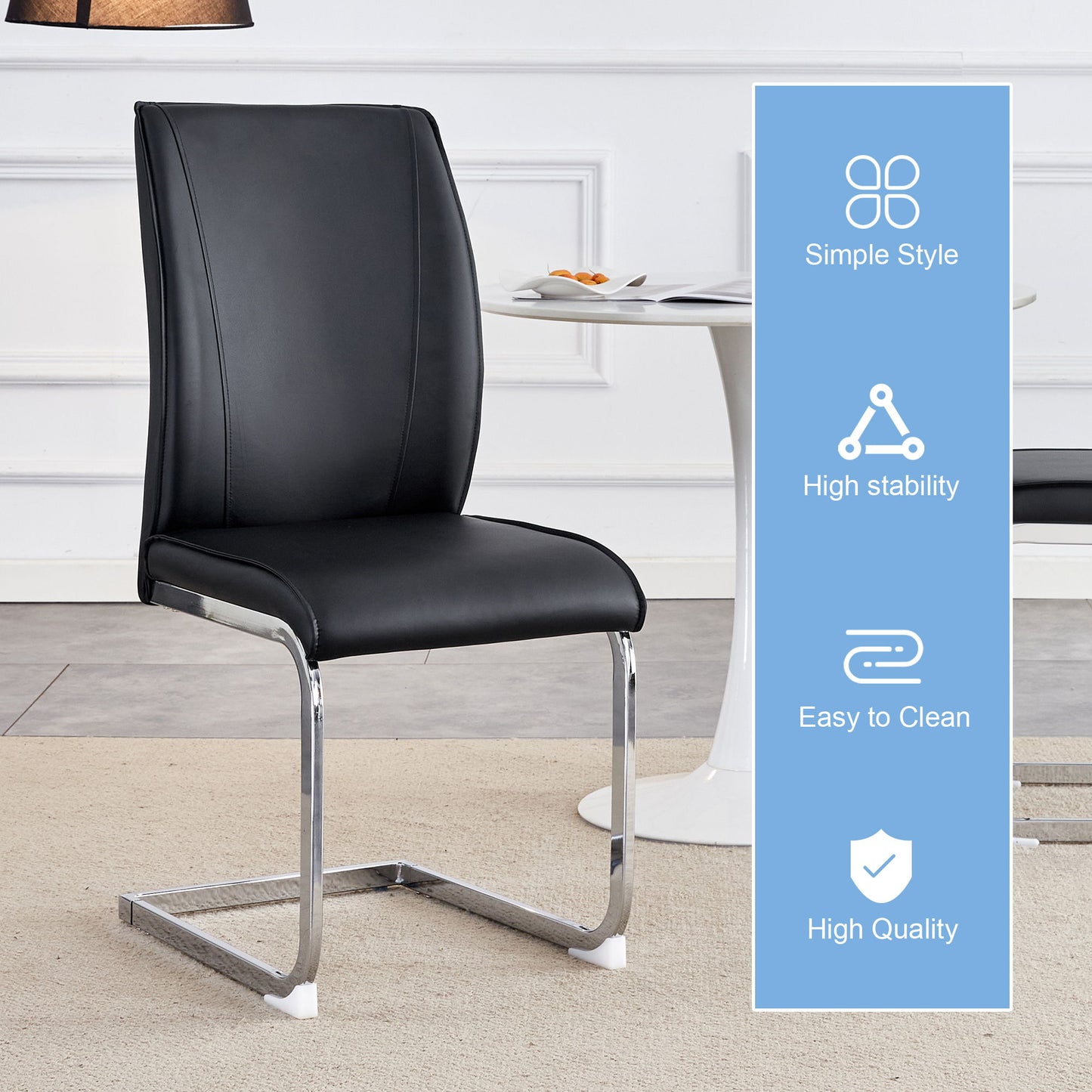 Luxurious And Minimalist Chair Covers, 2 High Elasticity Dining Chairs Metal Arched Legs - Black / Silver