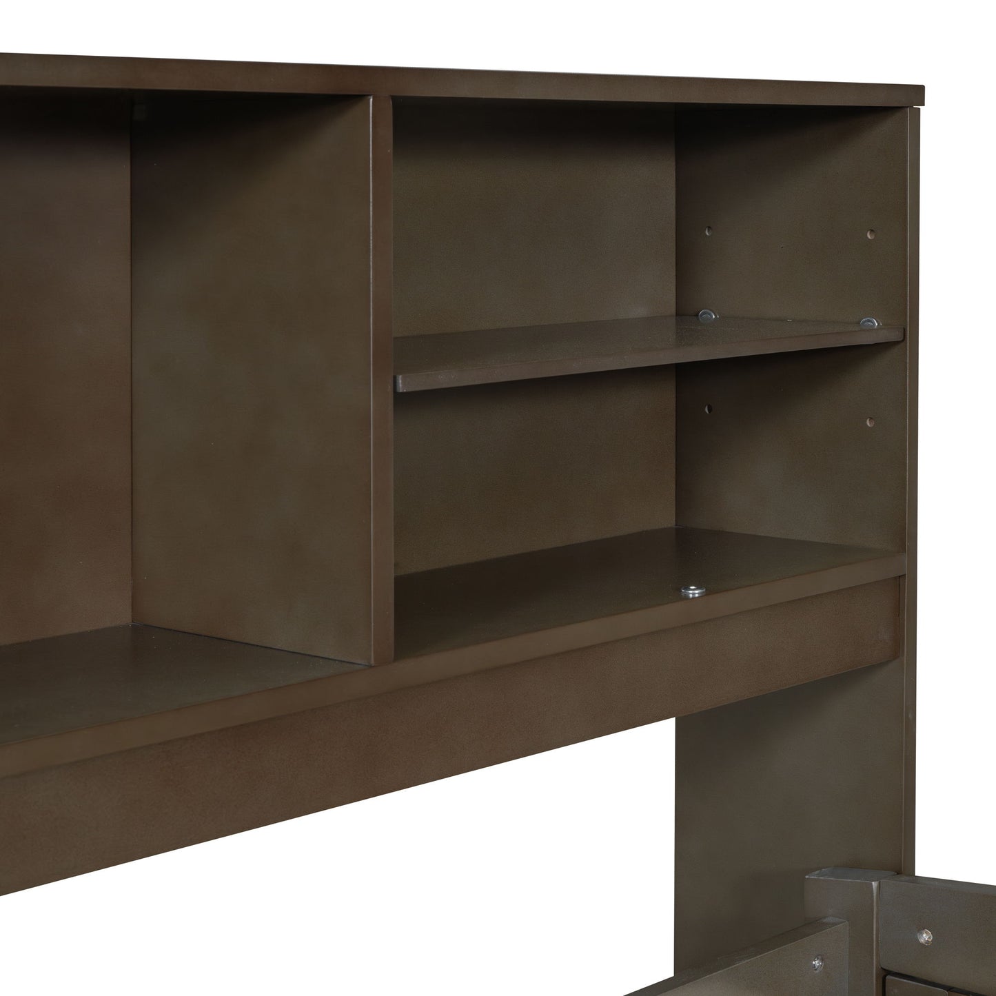 Full Size Daybed With 2 Bedside Cabinets, Upper Shelves And 4 Drawers - Antique Brown