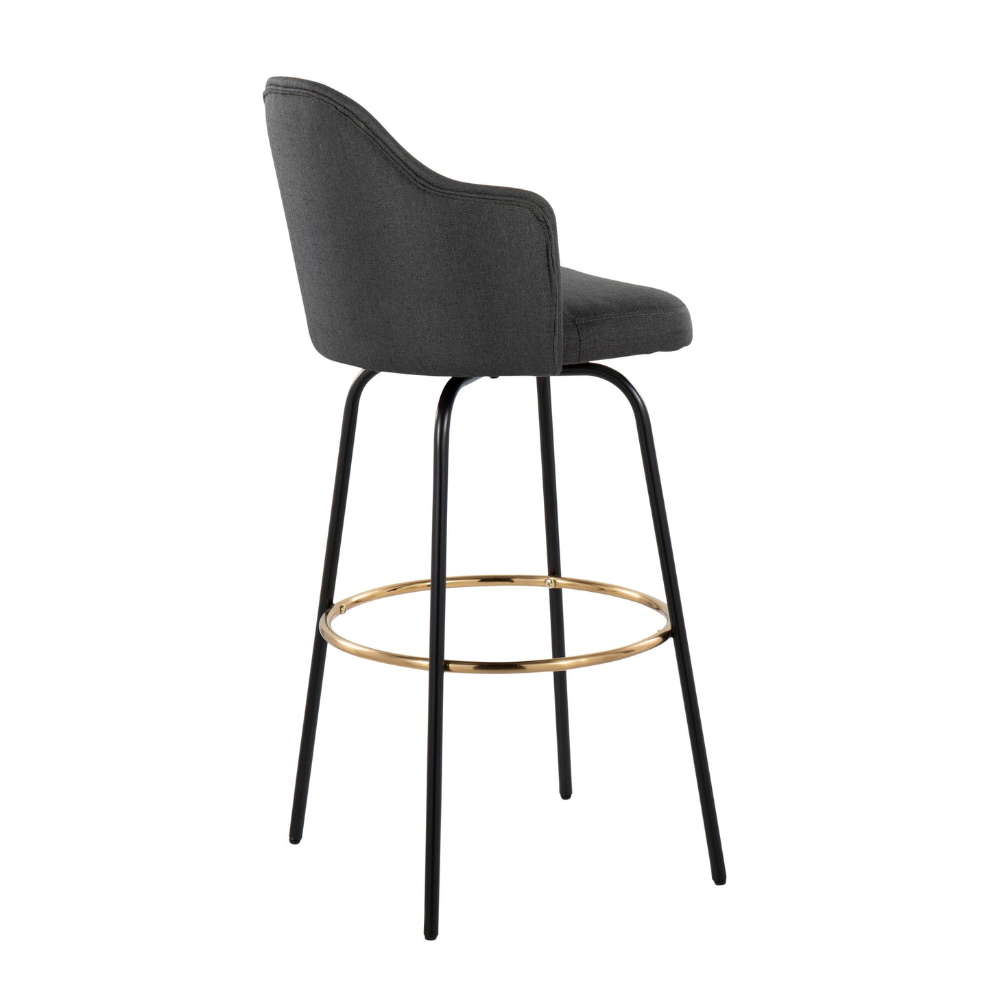 Ahoy - Contemporary Fixed Height Bar Stool Round Gold Footrest (Set of 2) - Charcoal / Black