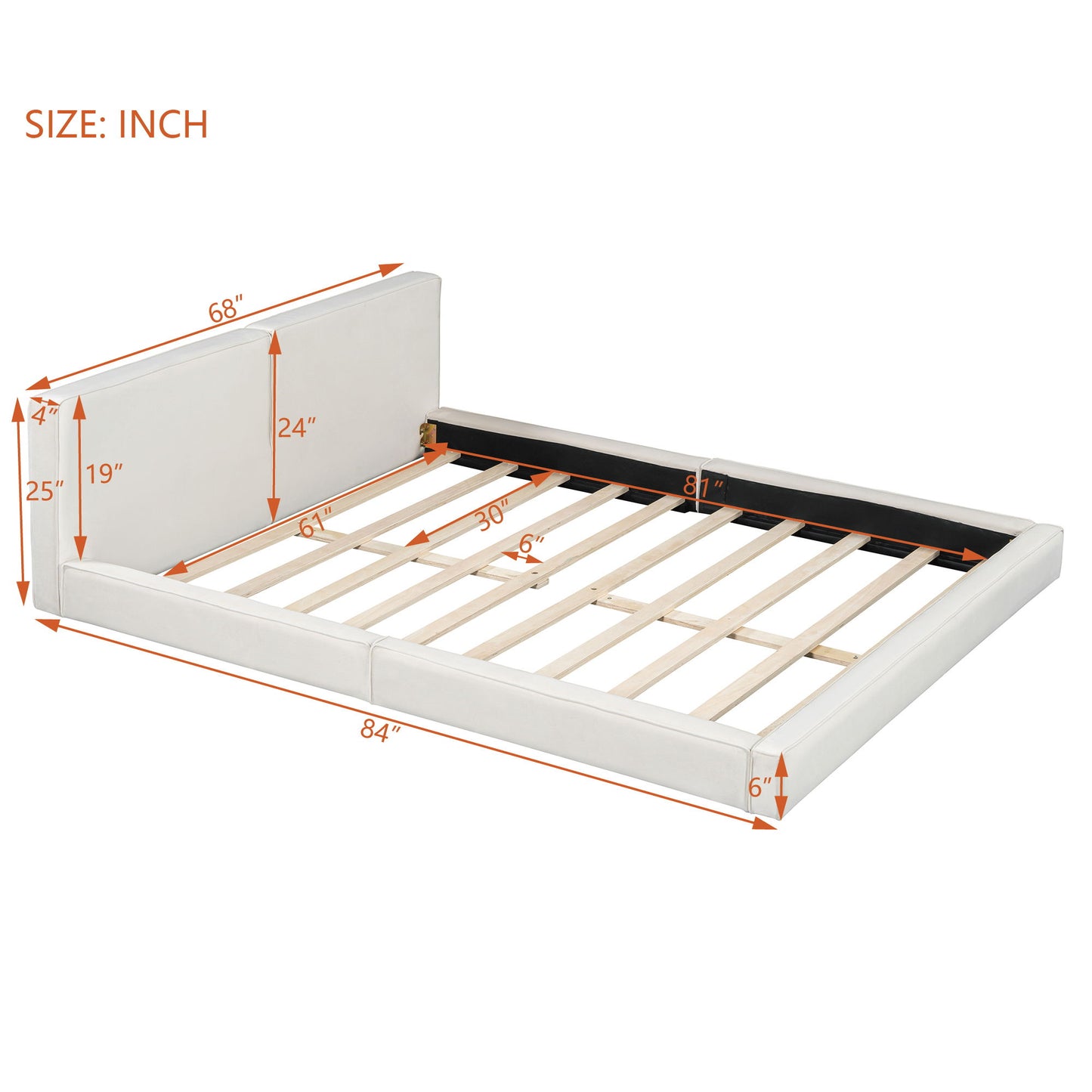 Queen Size Upholstered Platform Bed, Grounded Bed With Solid Frame - Beige