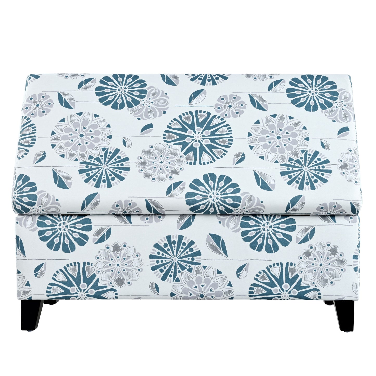 Luxury Storage Ottoman With Floral Patterned Fabric, Soft Close Hinges, Functional Footrest & Seat - Multicolor