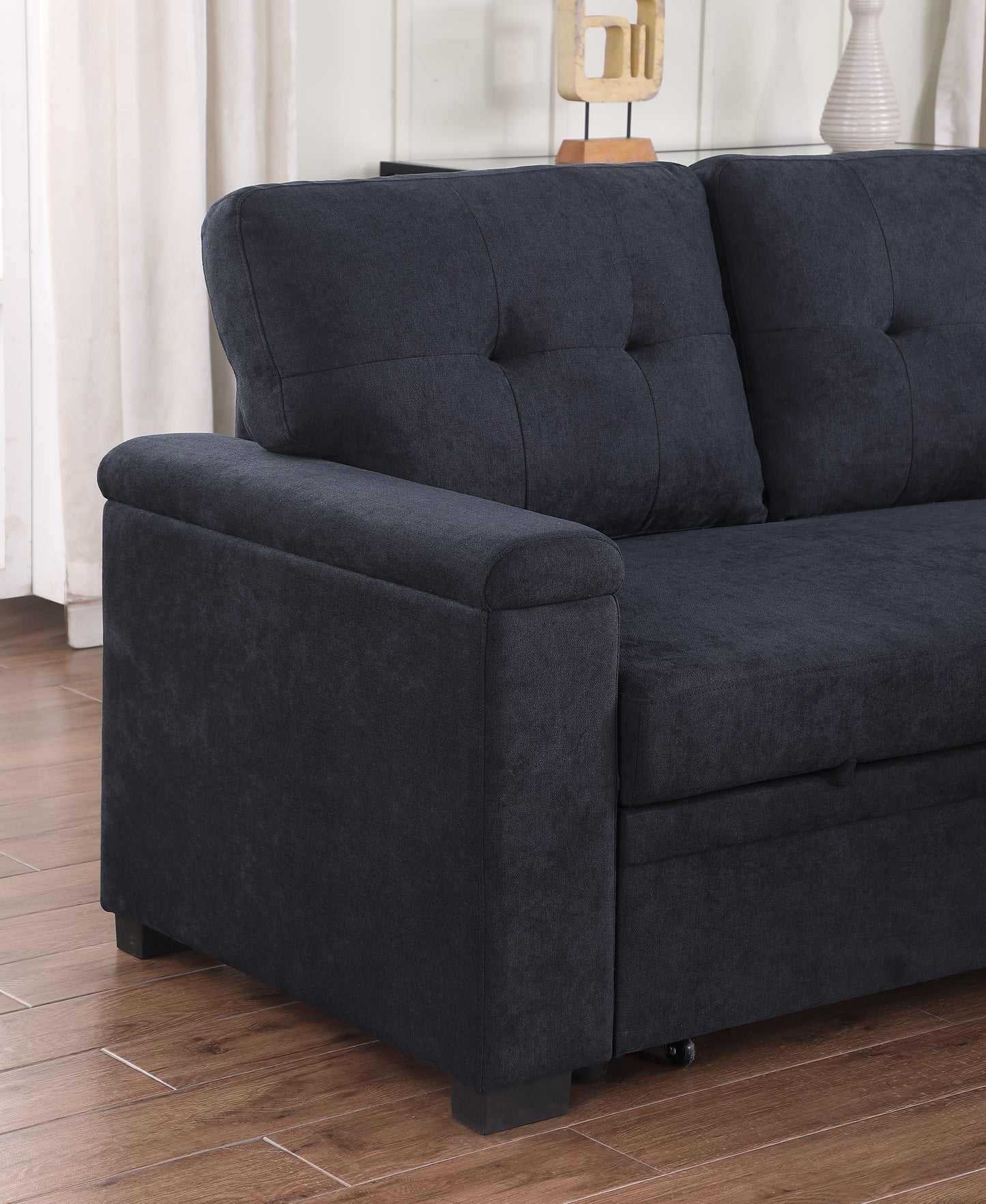 Lucca II - Woven Fabric Reversible Sleeper Sectional Sofa With Storage Chaise and Pocket Coil Seating - Dark Gray