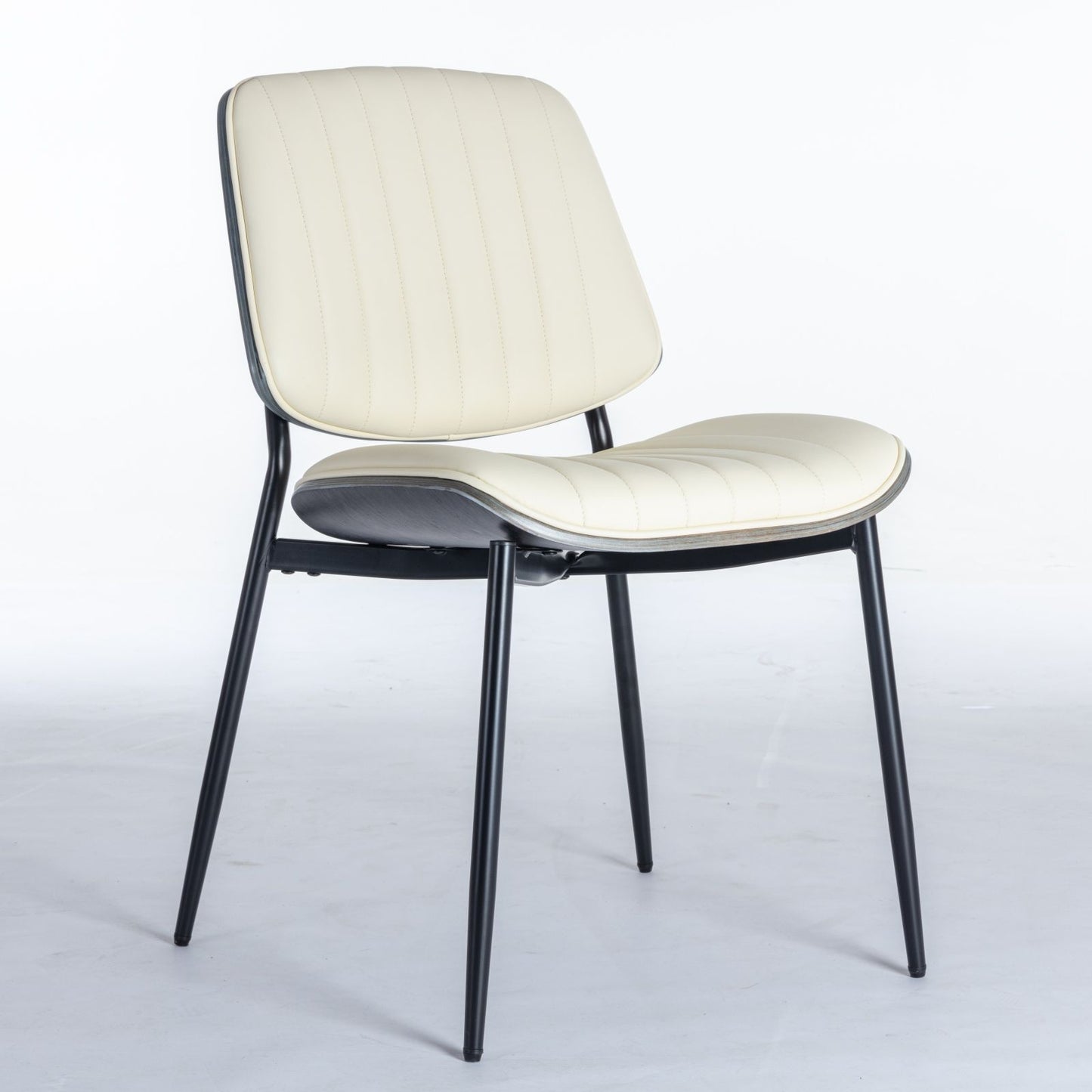 Dining Chairs Mid-Century Modern Retro Faux Leather Chair With Walnut Bentwood Back Upholstered Seat Metal Legs Adjustable Foot For Kitchen Dining Room Chairs (Set of 2) - Beige