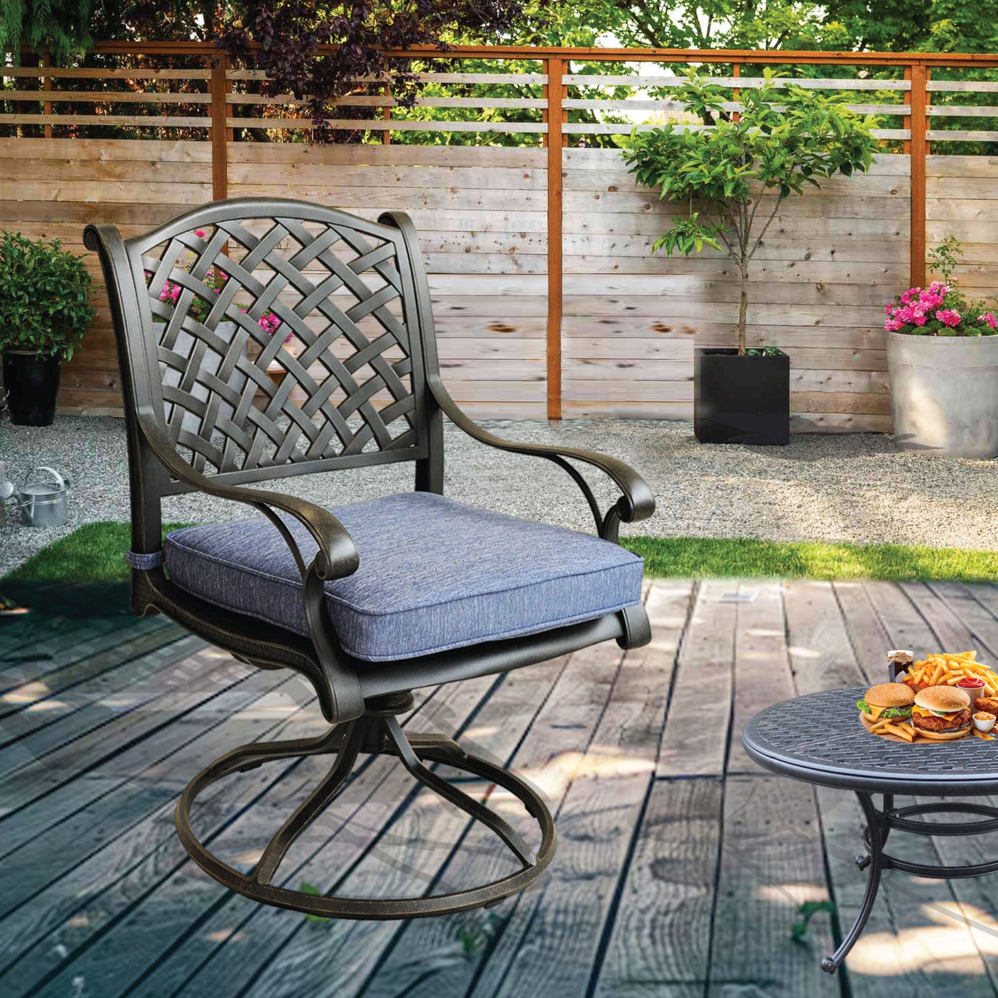 Patio Outdoor Dining Swivel Rocker Chairs With Cushion (Set of 2) - Navy Blue