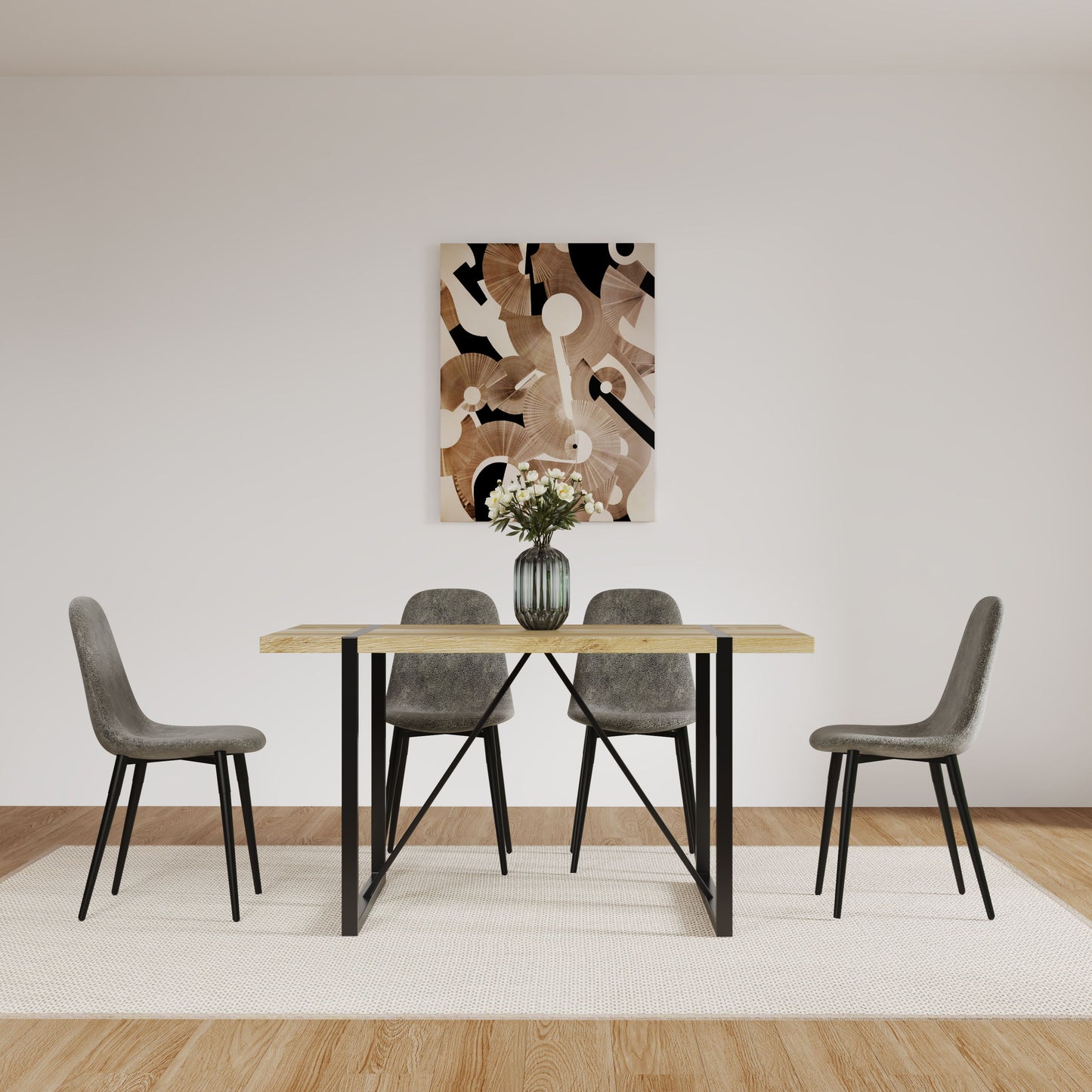 Modern Accent Dining Chairs (Set of 4), Upholstered Seat, Spoon Shape - Black / Gray