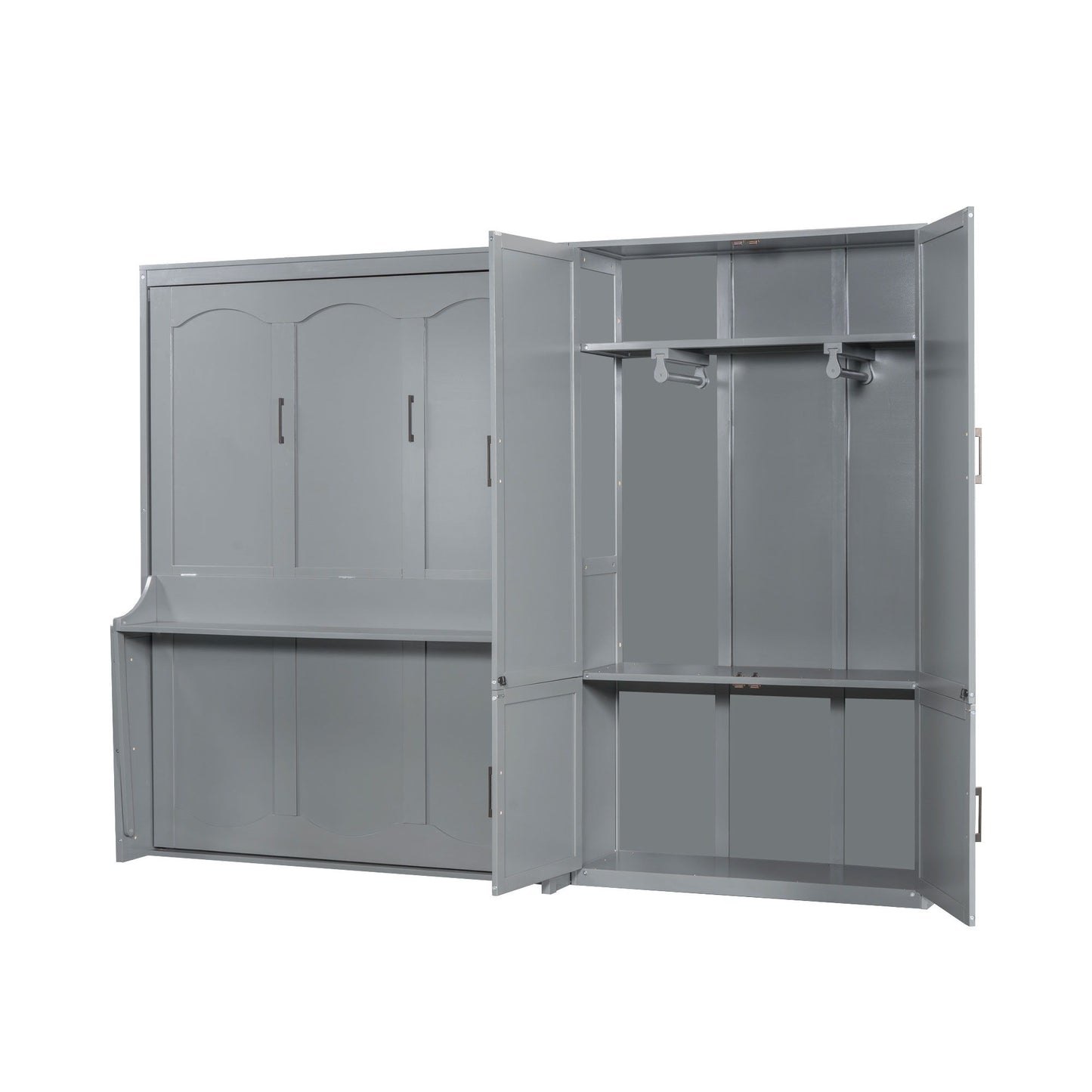 Queen Size Murphy Elegant Wall Bed With Closet - Gray