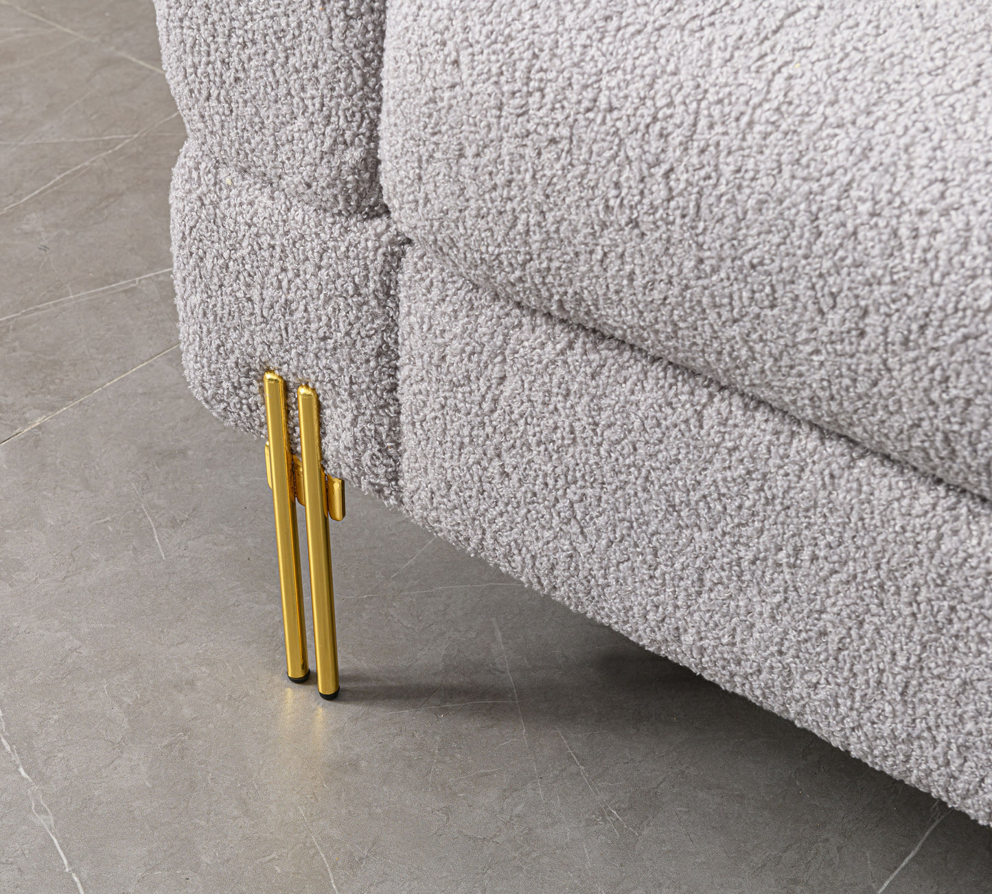 Luxurious And Comfortable Upholstered Sofa With Golden Legs And Pillows For Living Room And Reception Area - Gray