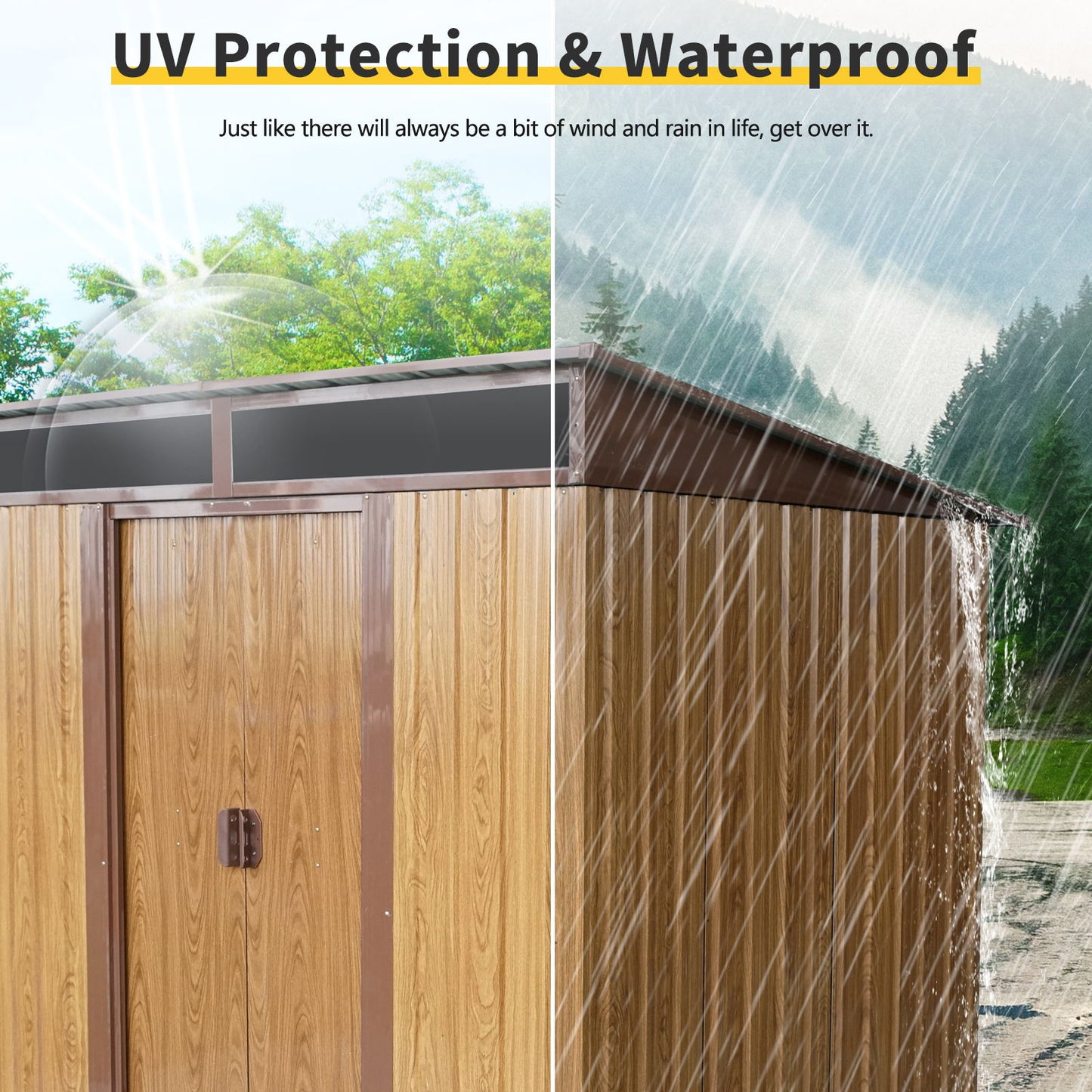 6Ft X 5Ft Outdoor Metal Storage With Transparent Plate And Foundation For Backyard Garden Patio - Coffee