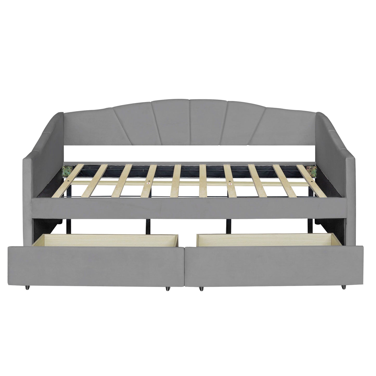 Twin Size Upholstered Daybed With Two Drawers And Slat - Gray