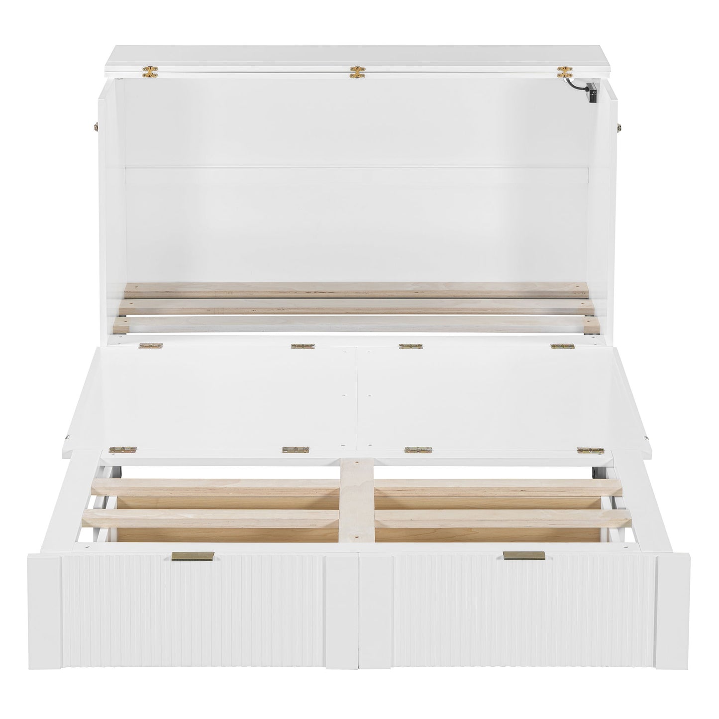 Full Size Murphy Bed With Drawer And A Set Of Sockets & USB Ports, Pulley Structure Design - White