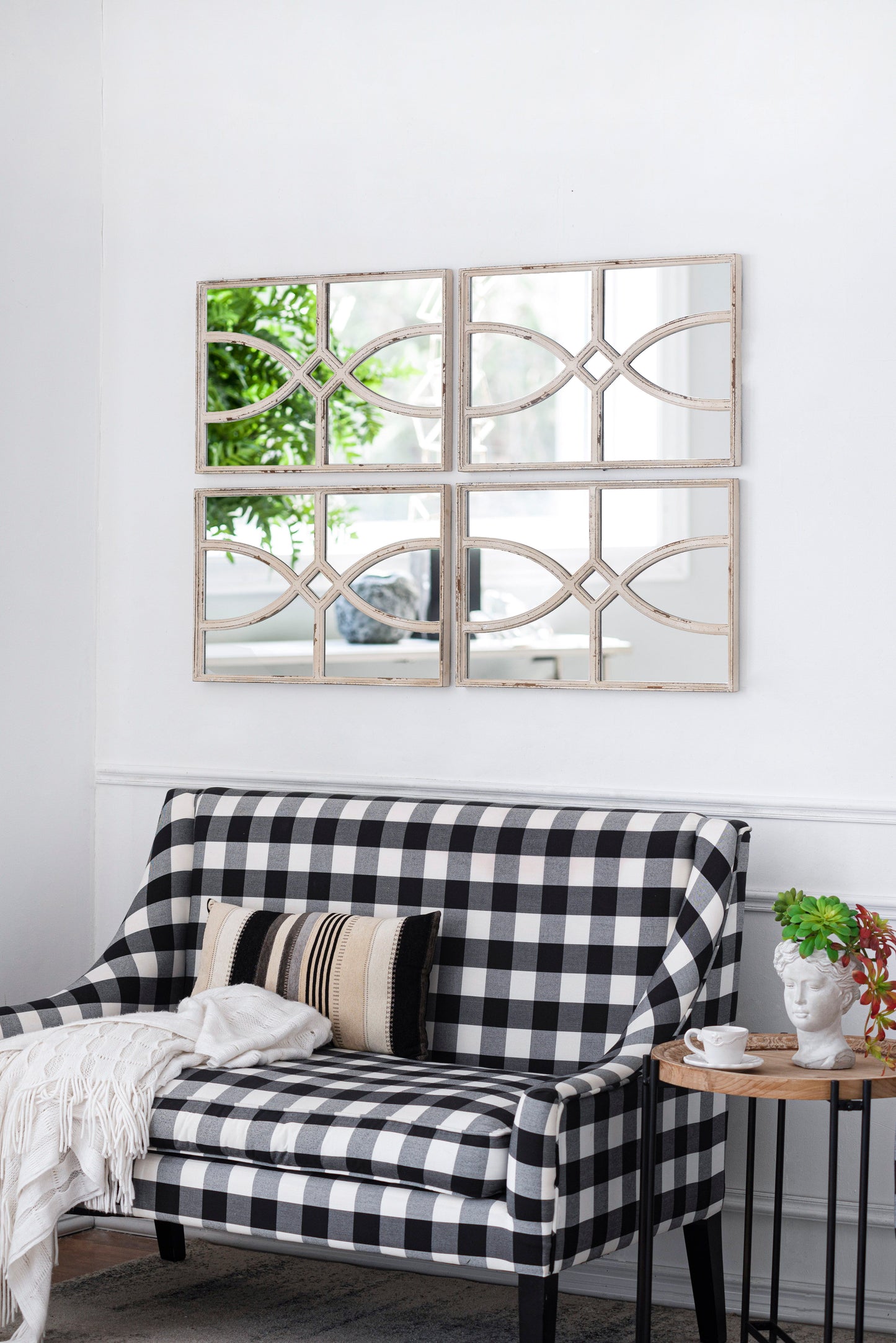 Rectangular Wooden Wall Mirrors With Distressed Frame, Vertical Or Horizontal, Home Decor For Living Room (Set of 2) - White
