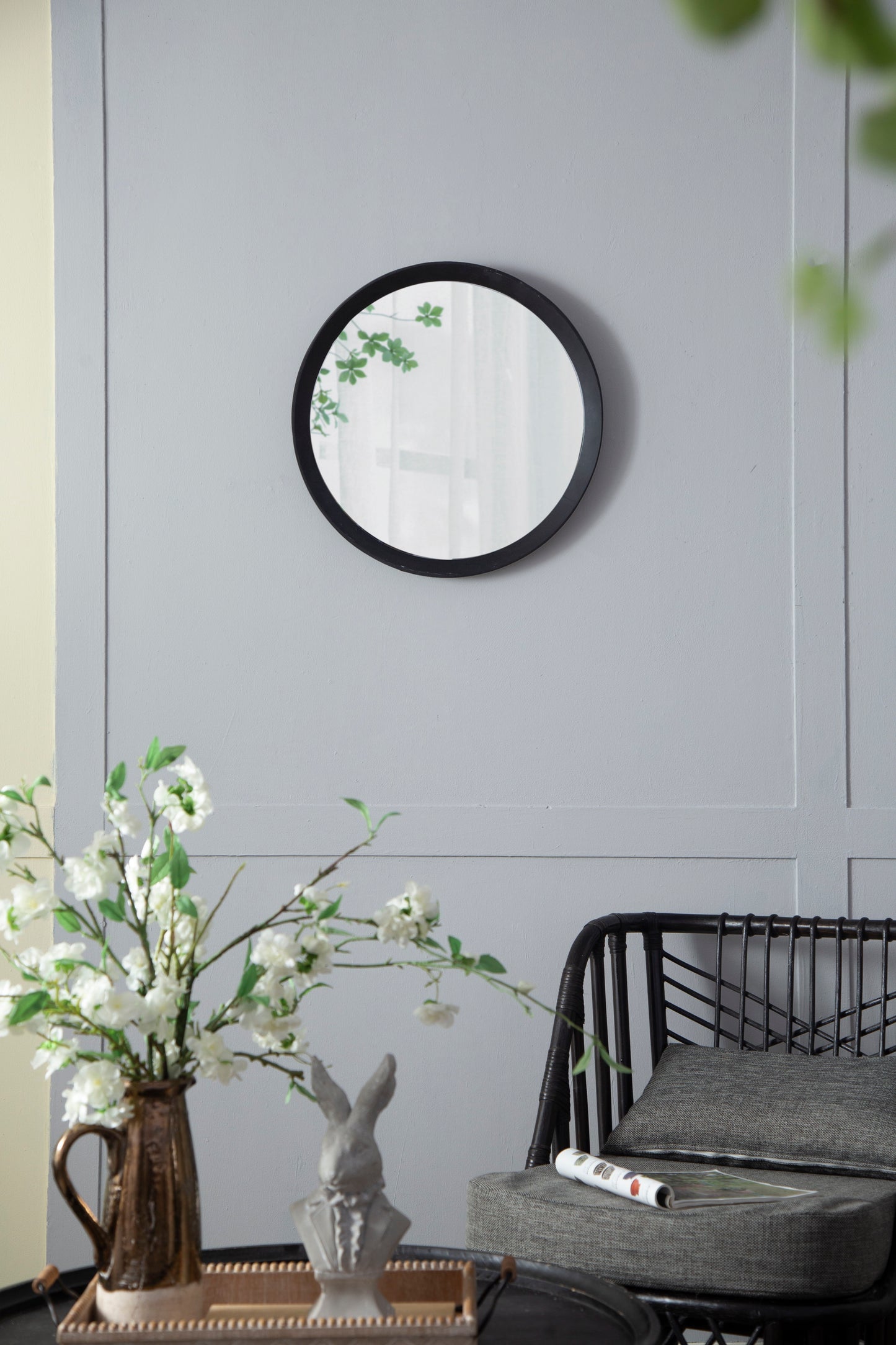 Transitional Decor Style Mango Wood Wall Mirror Wall Decor With Frame Of Solid Mango Wood For Bathroom, Entryway Console Lean Against Wall - Black