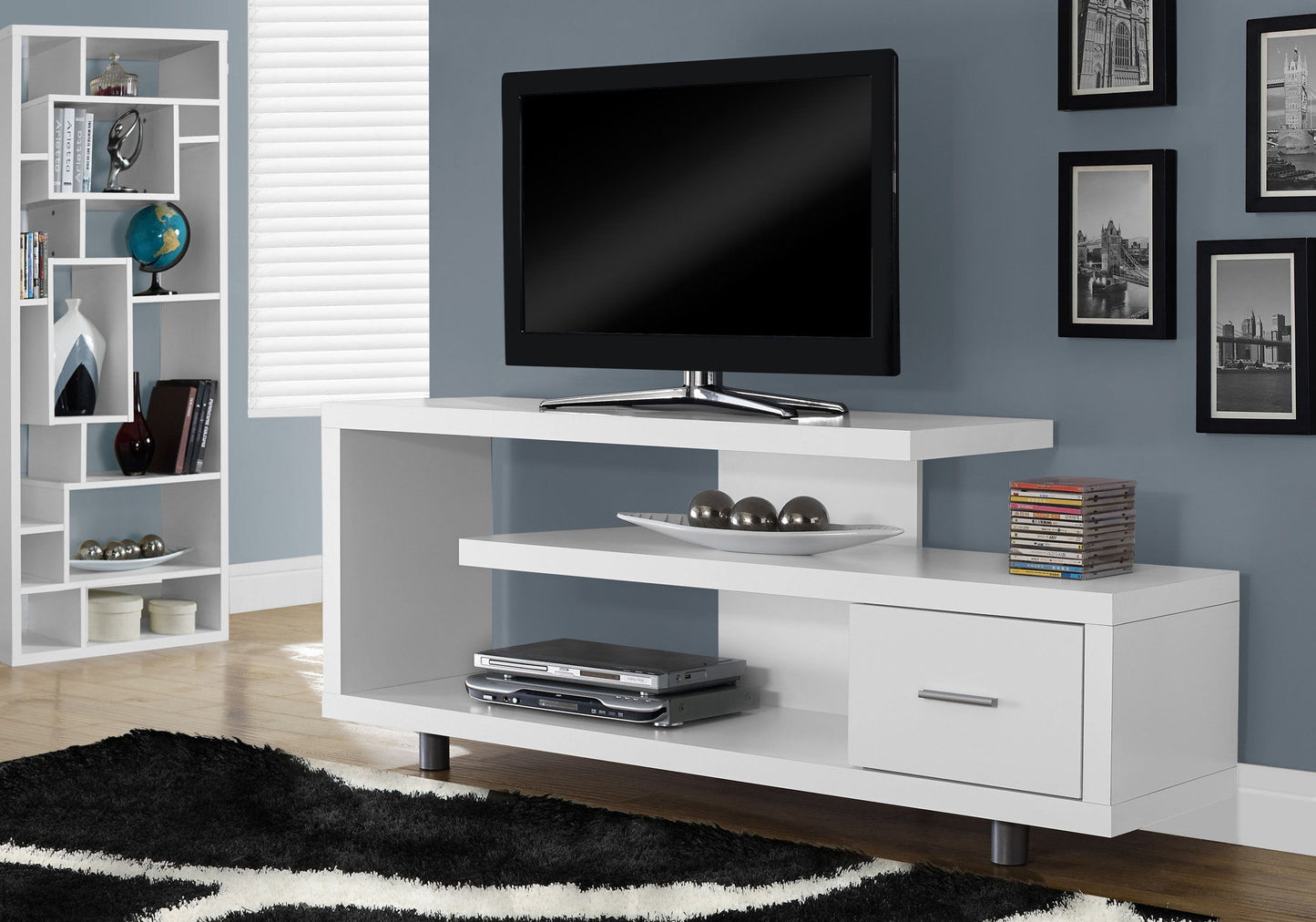 TV Stand, Console, Media Entertainment Center, Storage Cabinet, Elegant Design, Modern - White