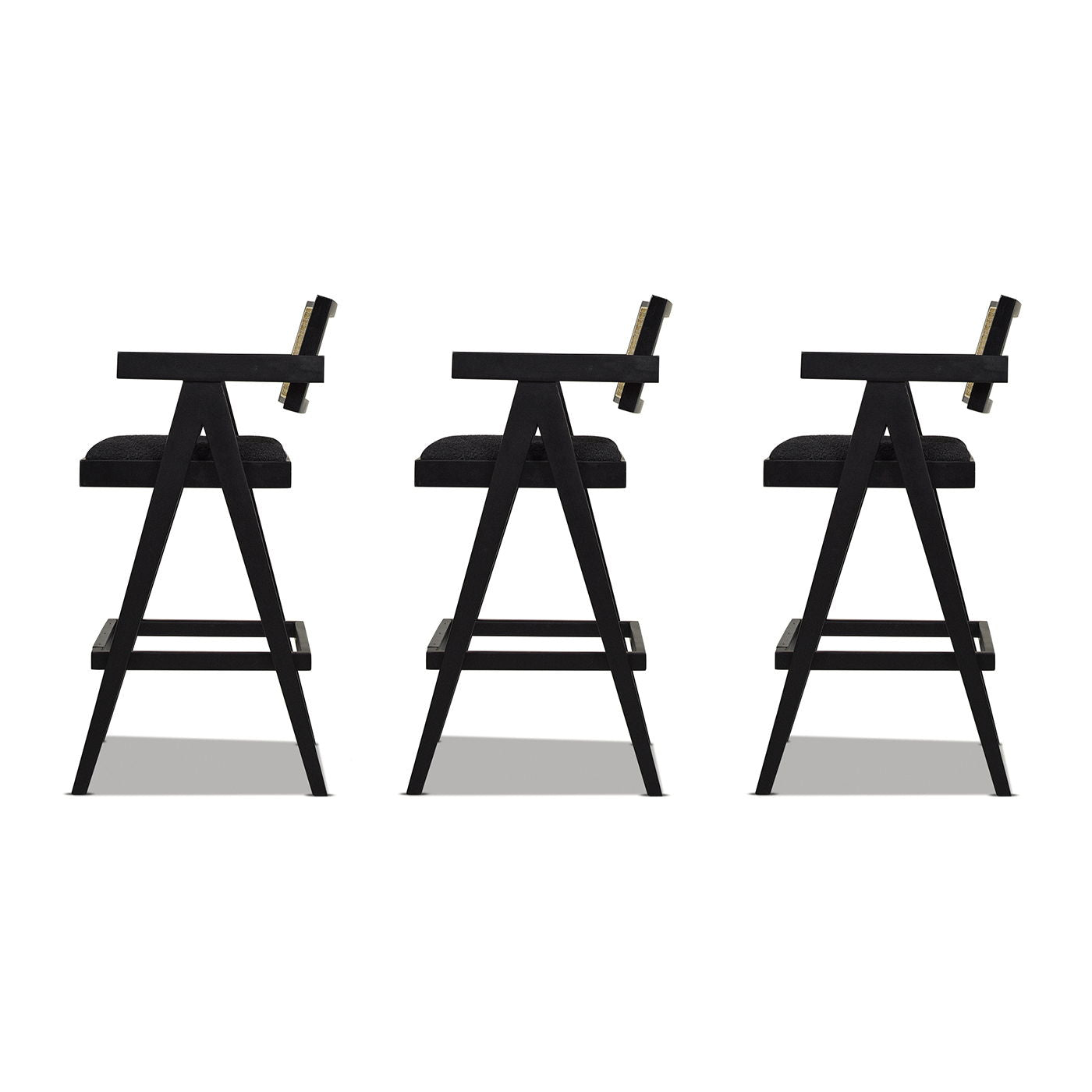 Milan - Modern Webbing Back Bar Stool With Arms (Set of 3) - Ebony Black