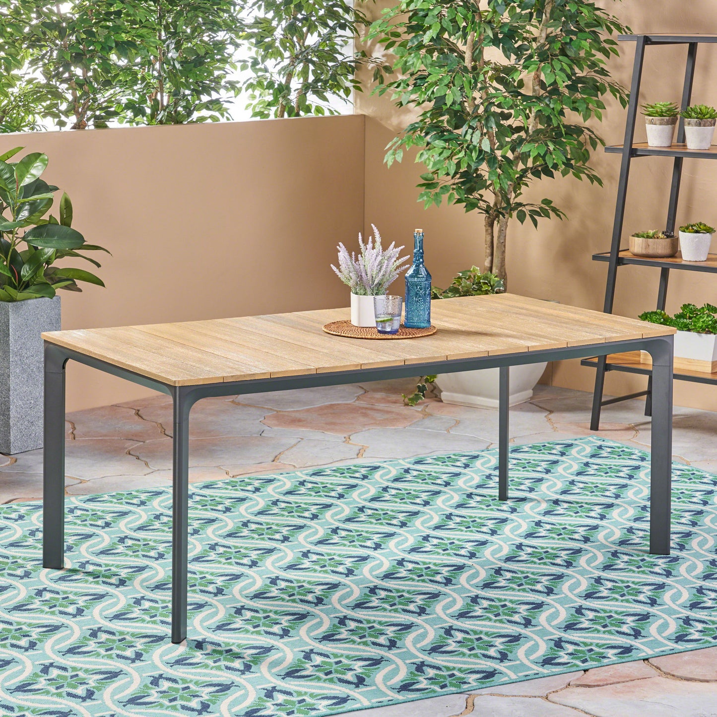 Eucalyptus Wood Topped Patio Dining Table With Aluminum Frame - Gray