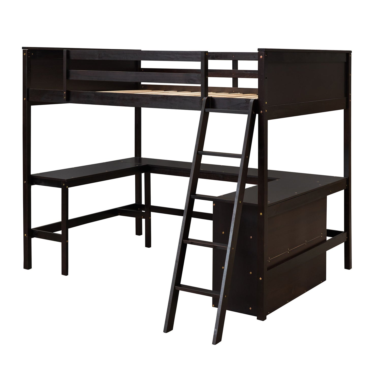 Full Size Loft Bed With Shelves With Desk - Espresso