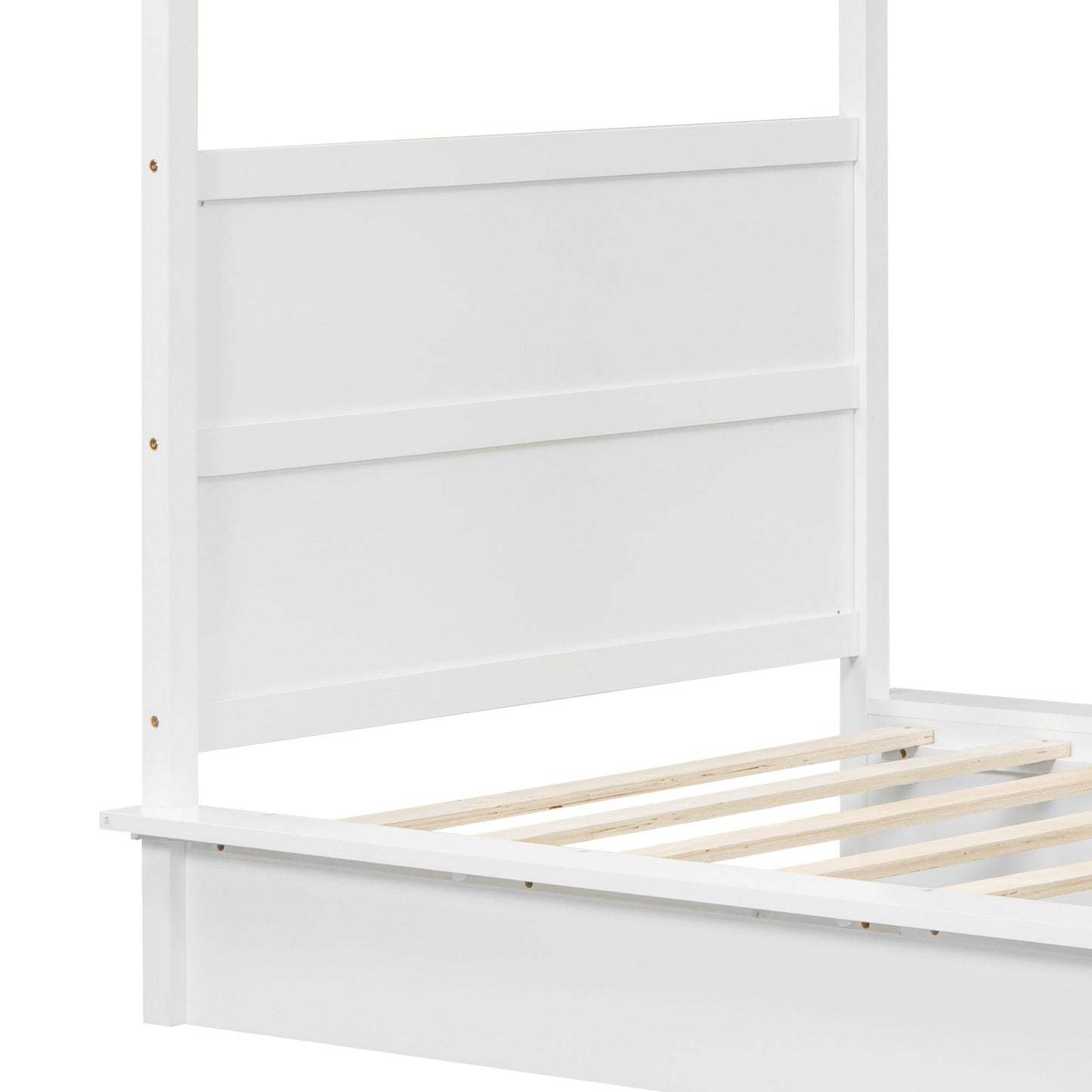 Twin Size LED Canopy Bed, Canopy Platform Bed With Support Slats, No Box Spring Needed - White