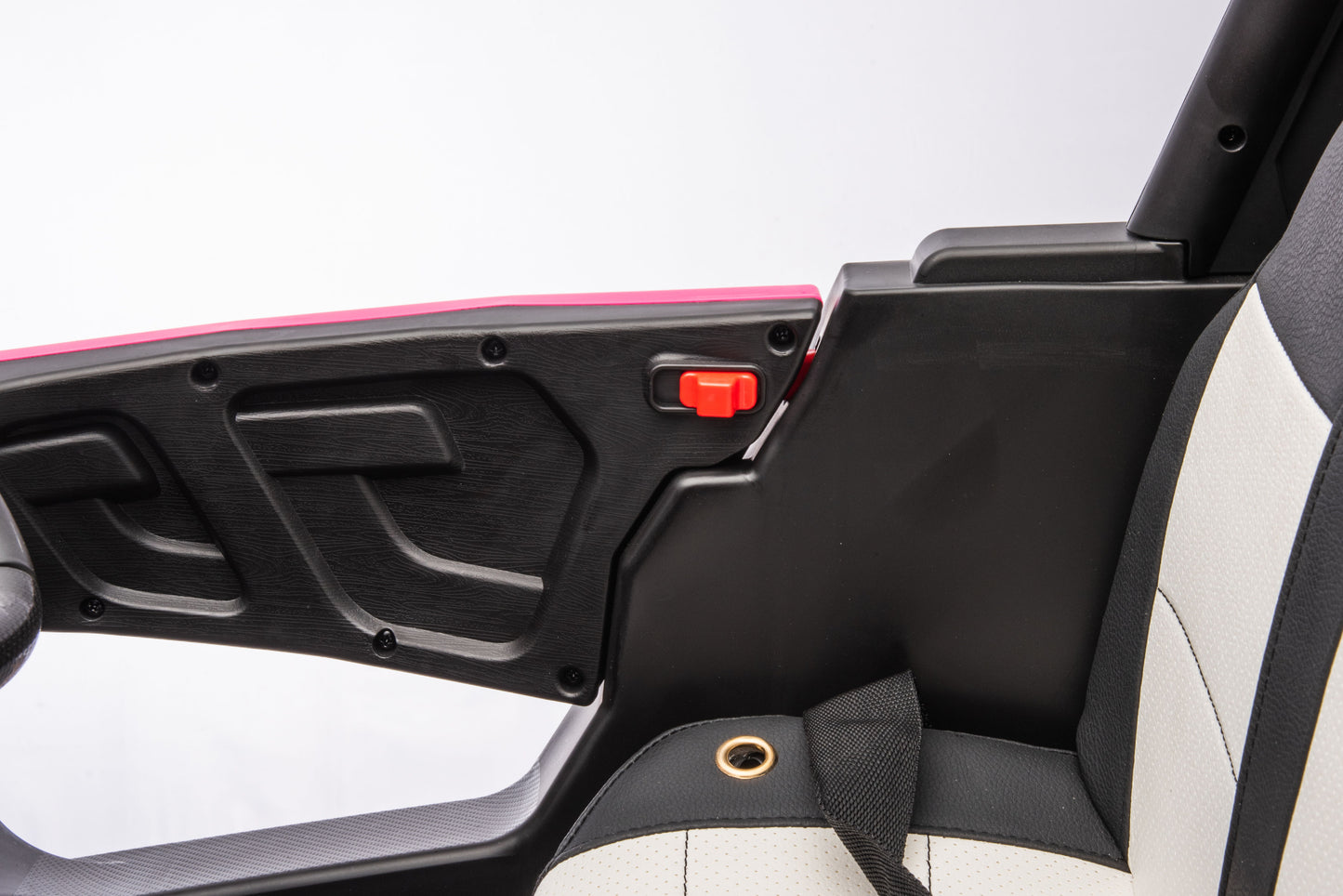 12V7A*1 30W*4 Four-Wheel Drive Leather Seat One Button Start, Forward And Backward, High And Low Speed, Music, Front Light, Power Display, Two Doors Can Open, 2.4G R / C, Seat Belt Four Wheel Absorber - Pink