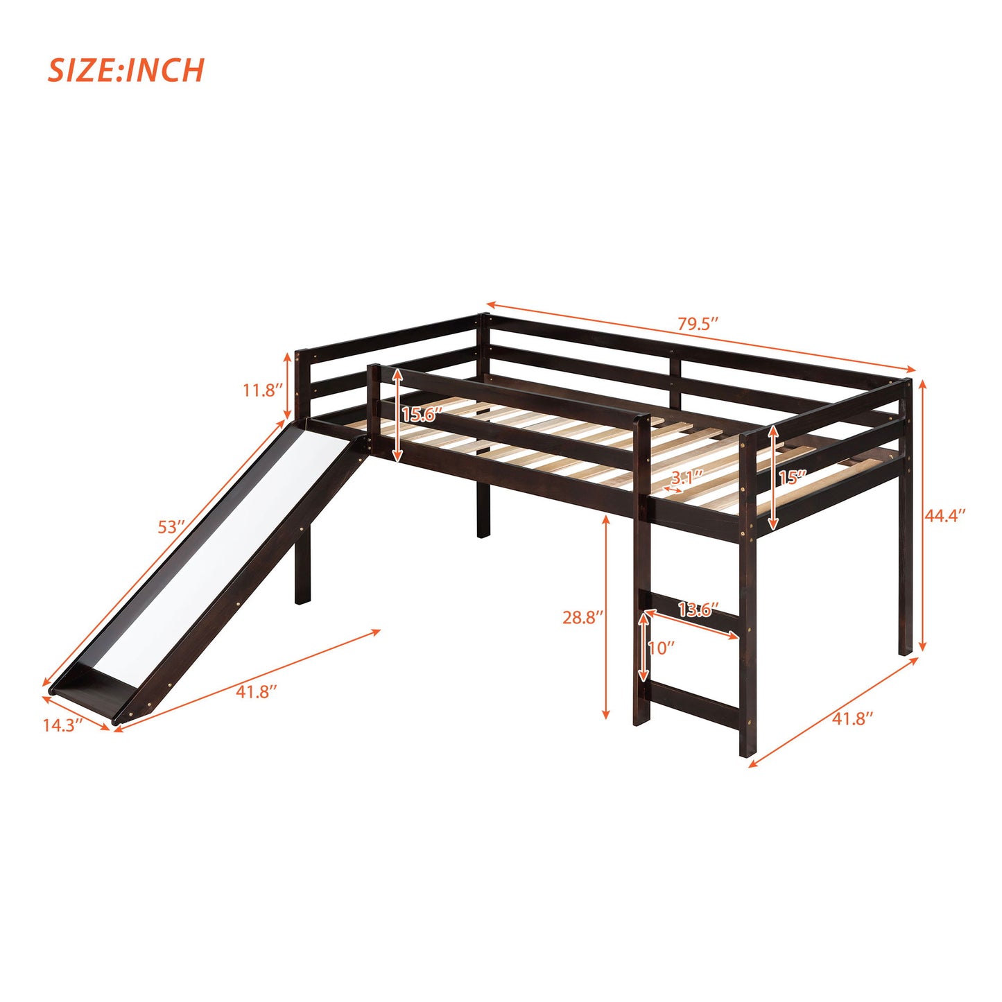 Twin Loft Bed With Slide, Multifunctional Design - Espresso
