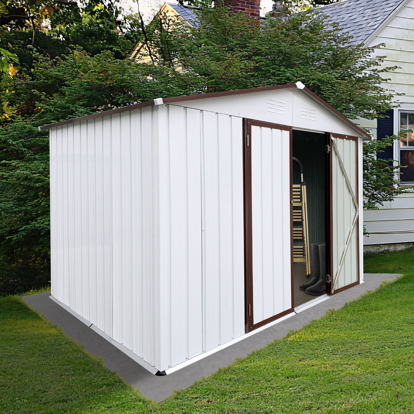10'x8' Garden Sheds Outdoor Storage Sheds - White / Coffee