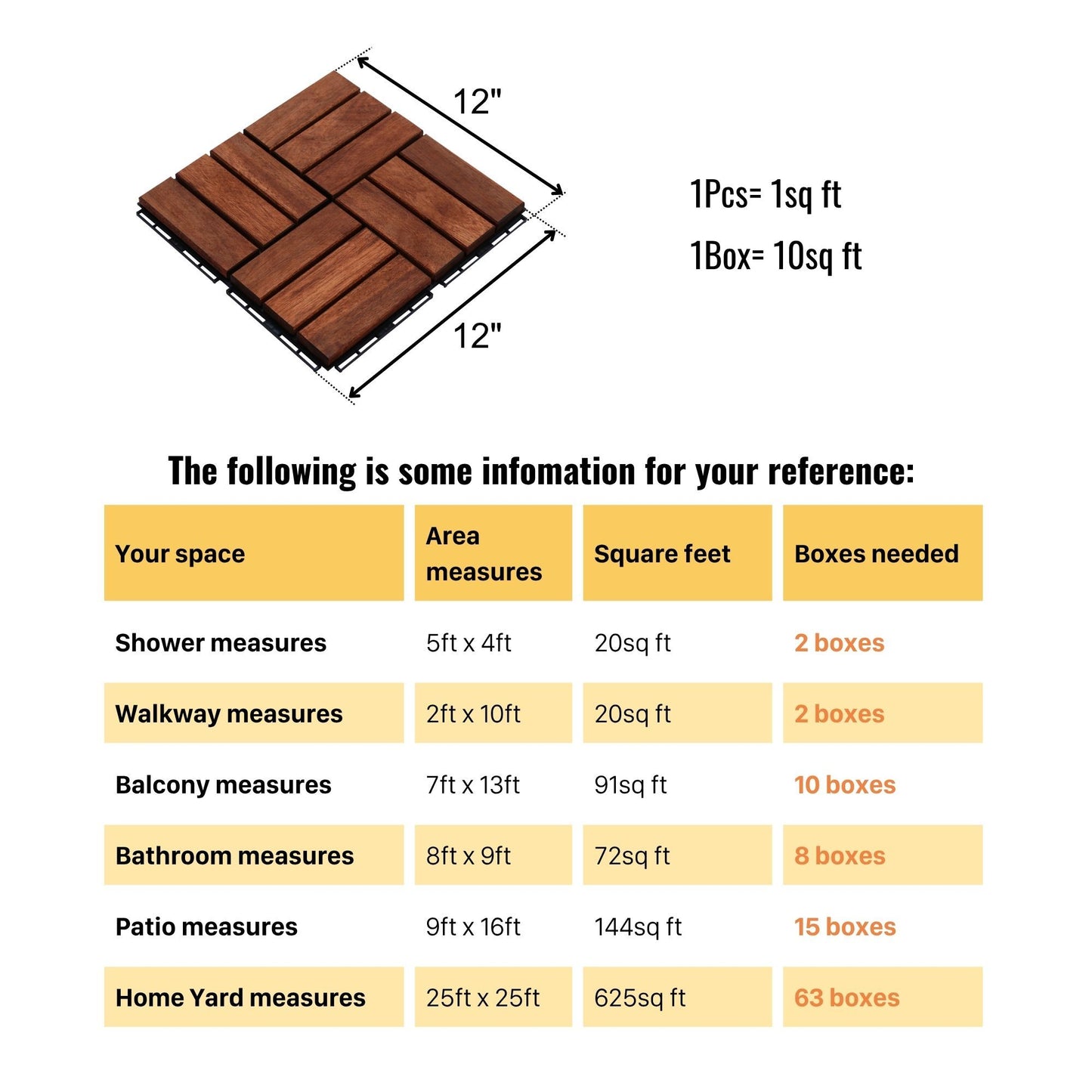 Acacia Wood Interlocking Deck Tiles Checker Pattern, 10 Piece Square Acacia Hardwood Outdoor Flooring For Patio, Bancony, Pool Side - Brown