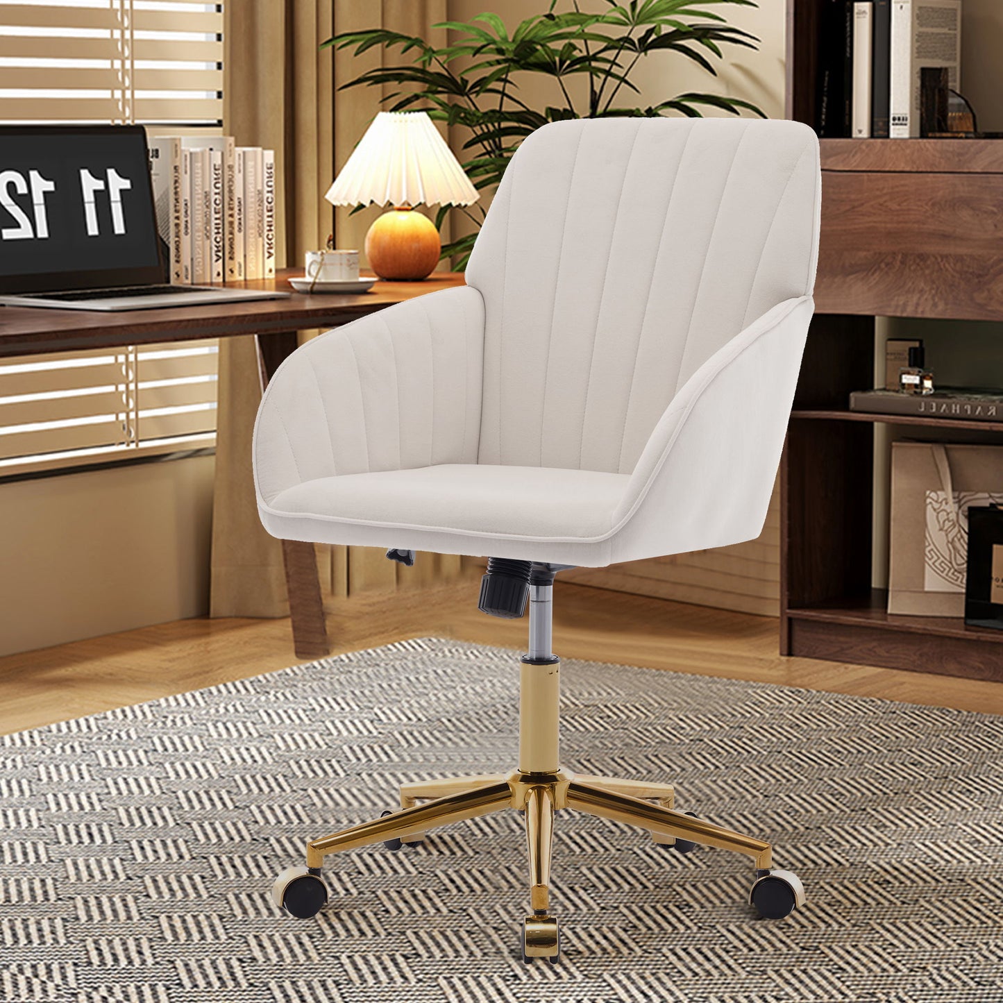 Ergonomic Swivel Office Chair, Adjustable And Comfortable - Beige