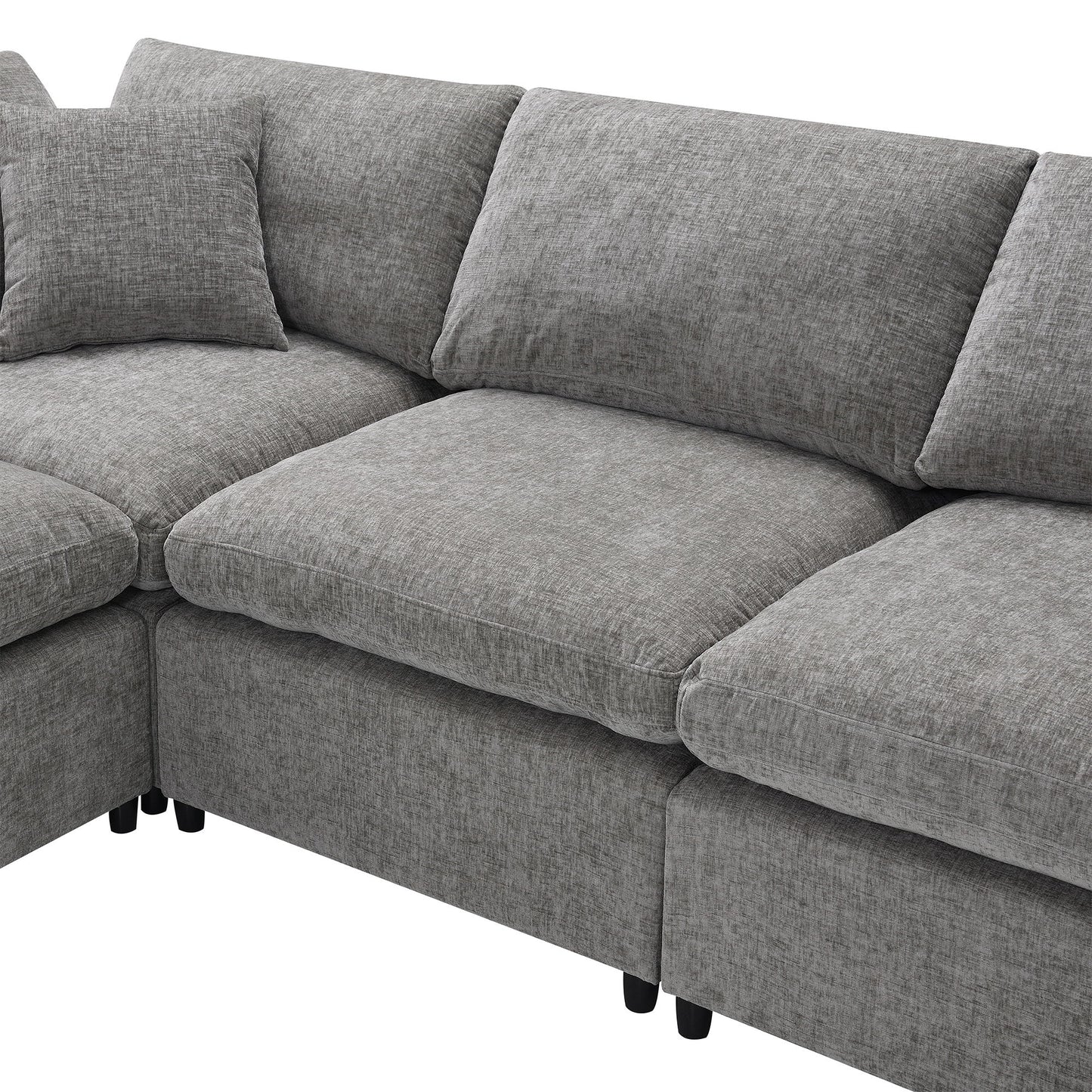 Modern Modular Cloud Sofa Bed, 6 Seat Chenille Sectional Couch Set With Ottoman, Free Combination, Convertible U Shaped Sleeper Sofa - Gray