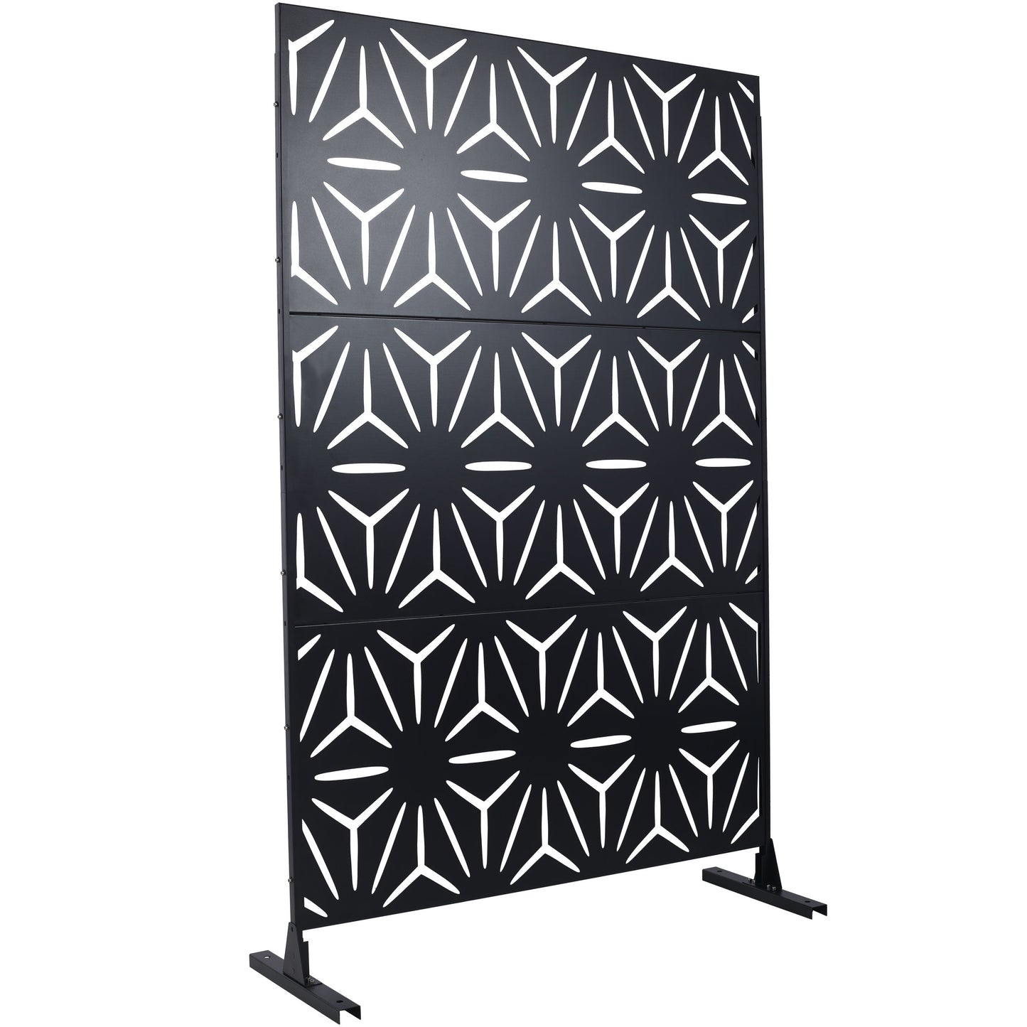 Outdoor & Indoor Privacy Screen, Metal Privacy Screen, Freestanding Decorative Privacy Screen For Deck Balcony Patio - Black