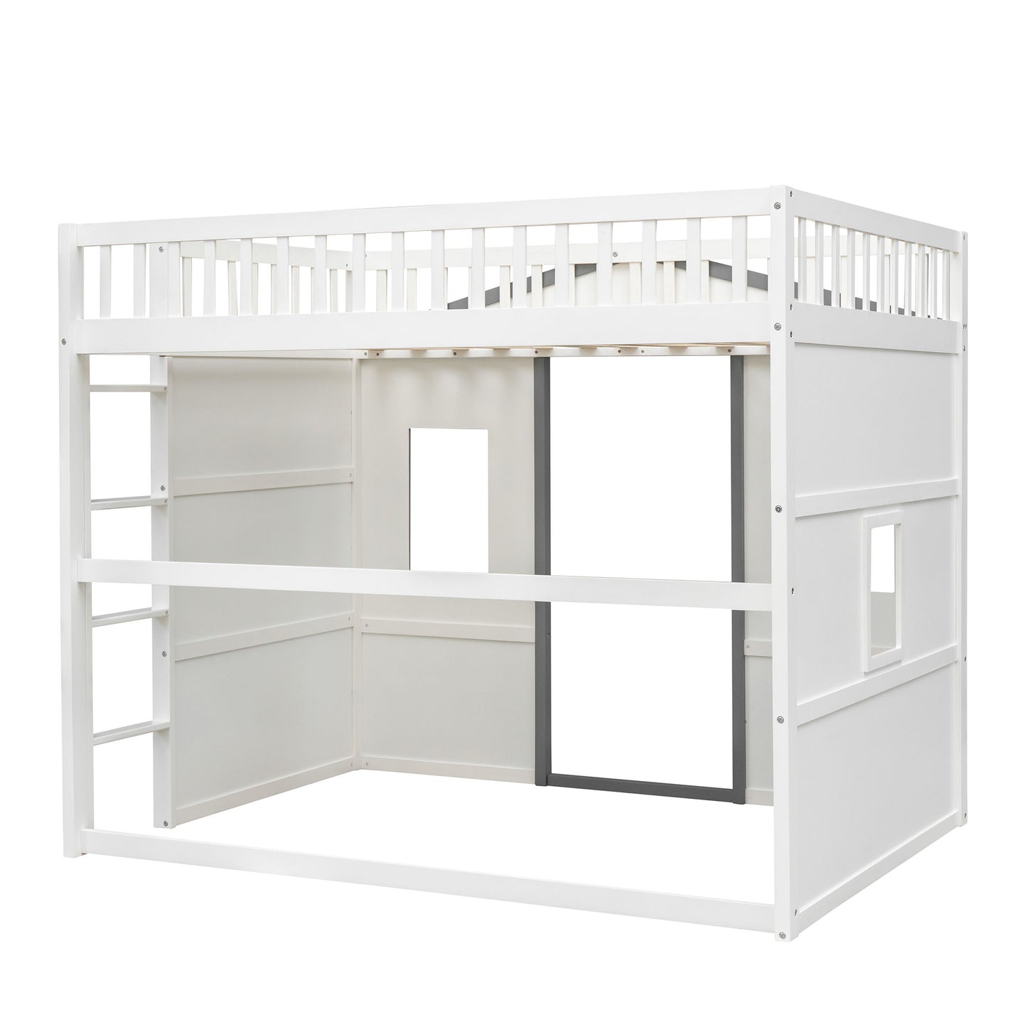 Full Size House Loft Bed With Ladder - White / Gray