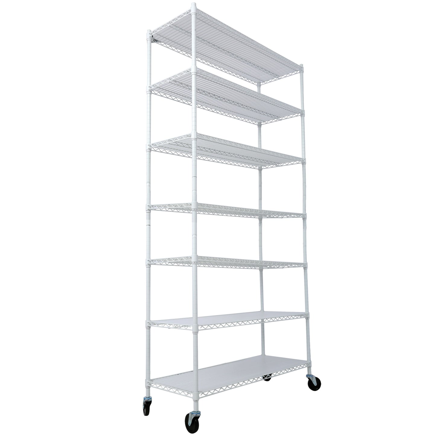 7 Tier Metal Shelf Wire Shelving Unit, 2450Lbs Heavy Duty Adjustable Storage Rack With Wheels & Shelf Liners For Closet Kitchen Garage Basement Commercial Shelving - White