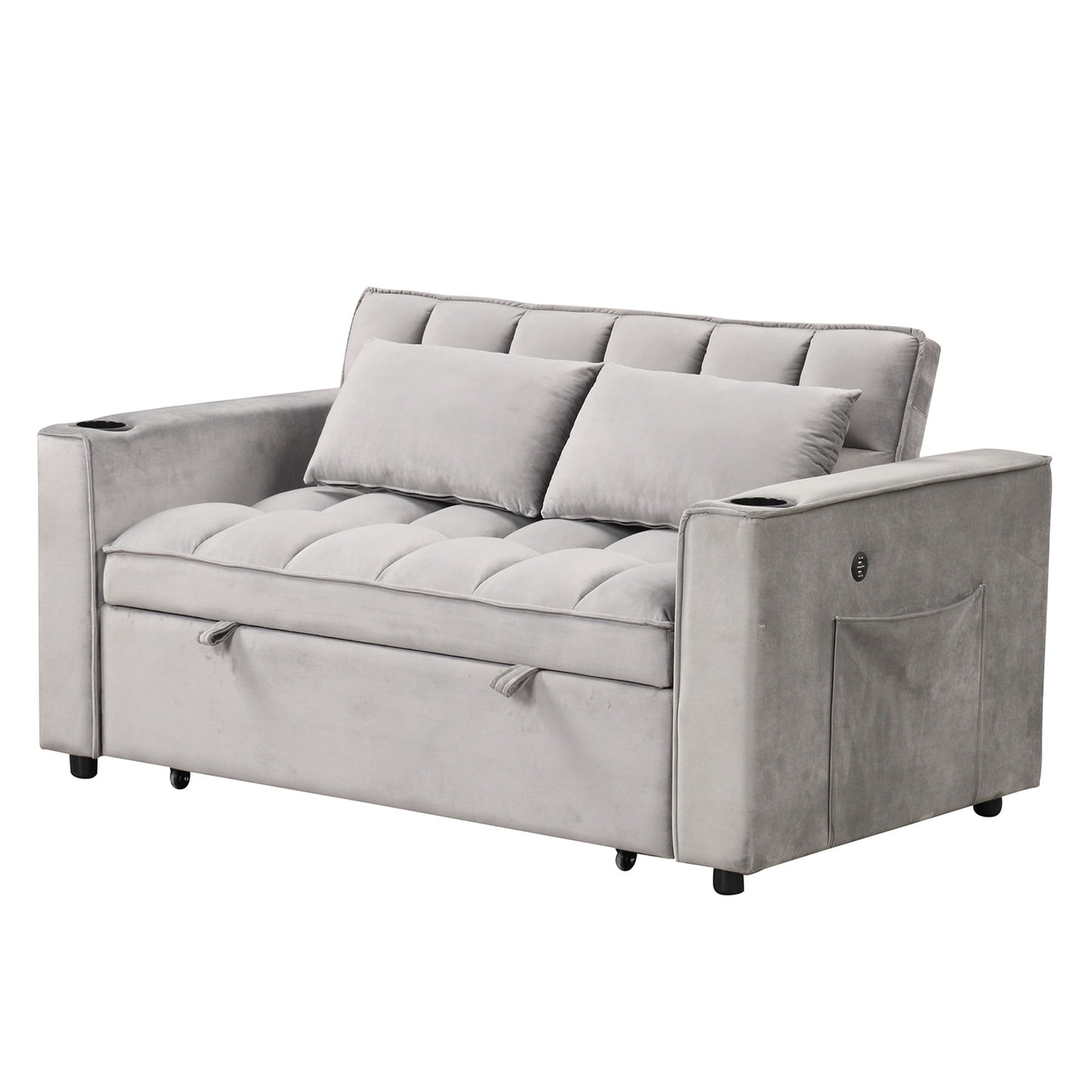 Multi Functional Sofa Bed With Cup Holder And USB Port For Living Room Or Apartments - Gray